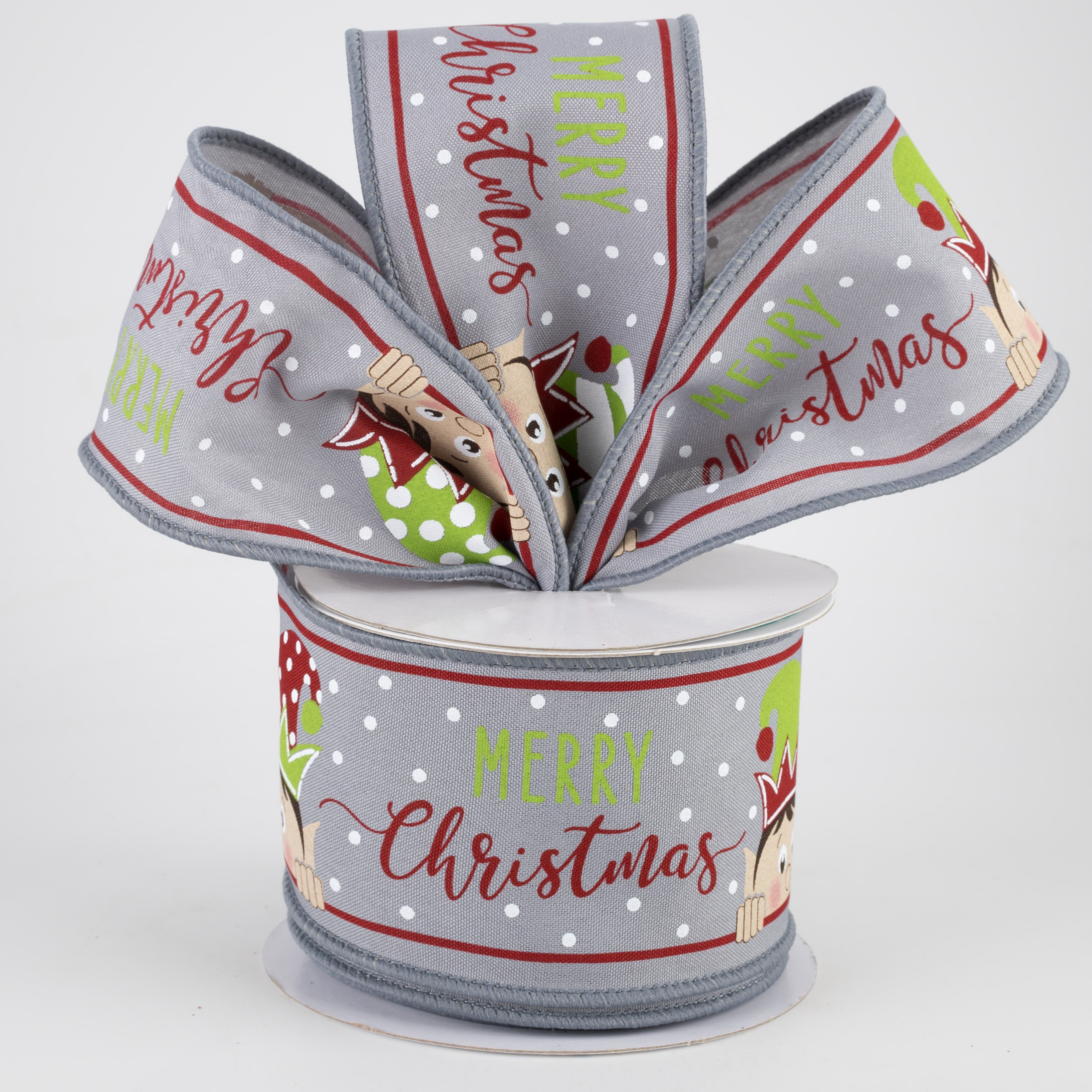 2.5" Peeking Elf Ribbon: Grey (10 Yards) Lifestyle Photo