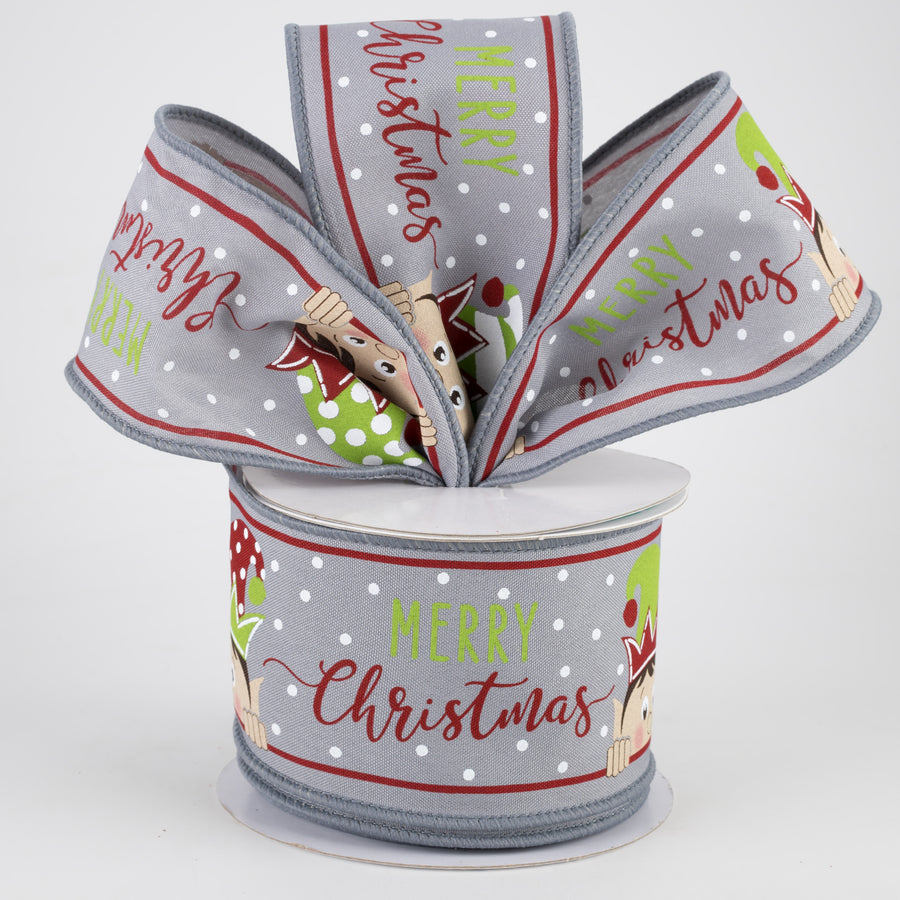 2.5" Peeking Elf Ribbon: Grey (10 Yards) Lifestyle Photo