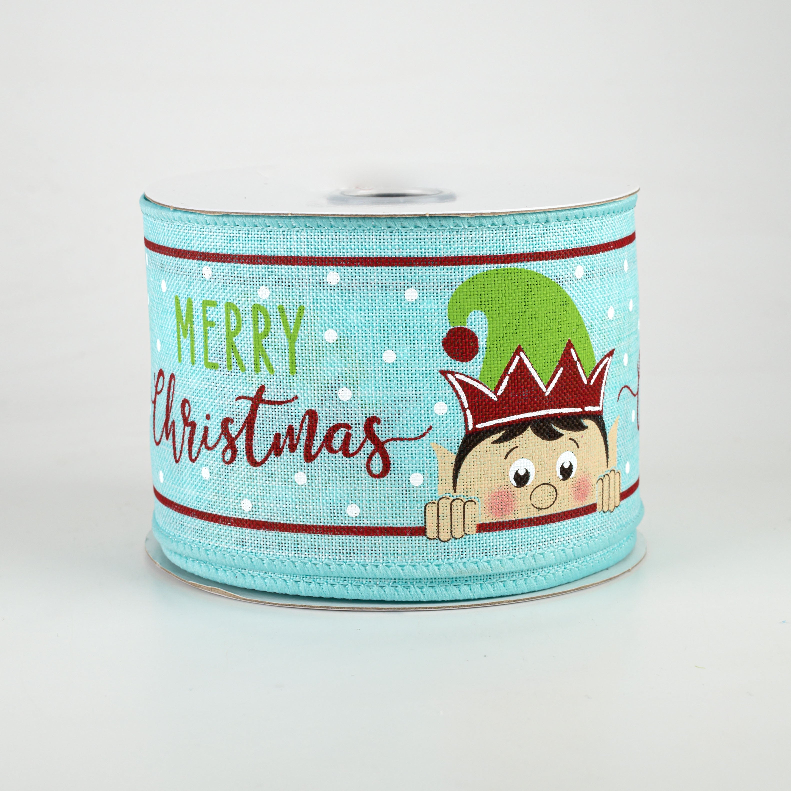 2.5" Peeking Elf Ribbon: Ice Blue (10 Yards)