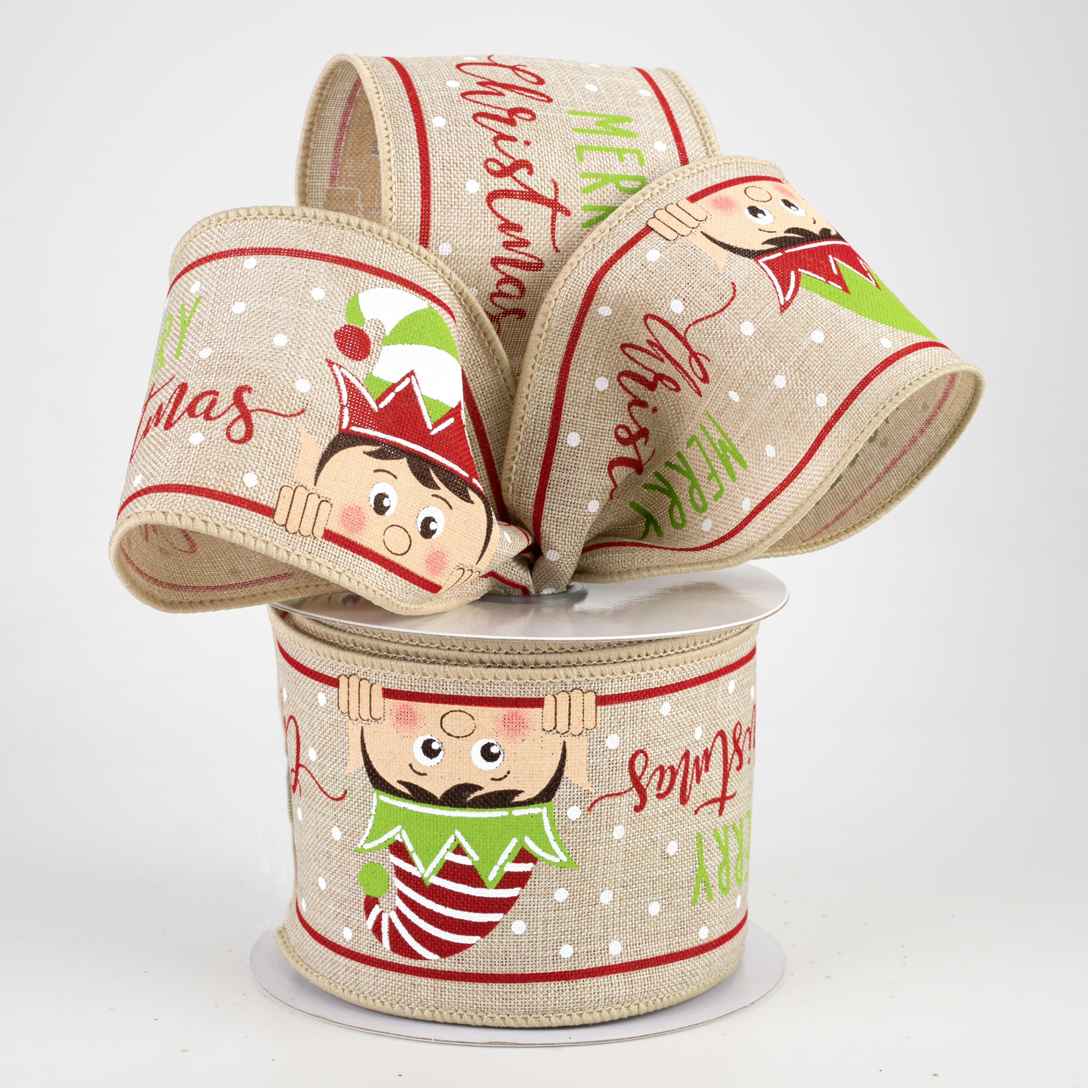 2.5" Peeking Elf Ribbon: Light Natural (10 Yards) Lifestyle Photo