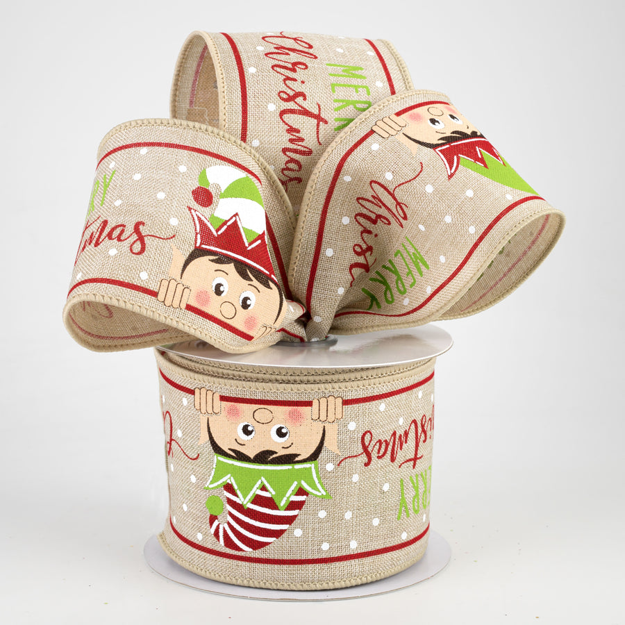 2.5" Peeking Elf Ribbon: Light Natural (10 Yards) Lifestyle Photo