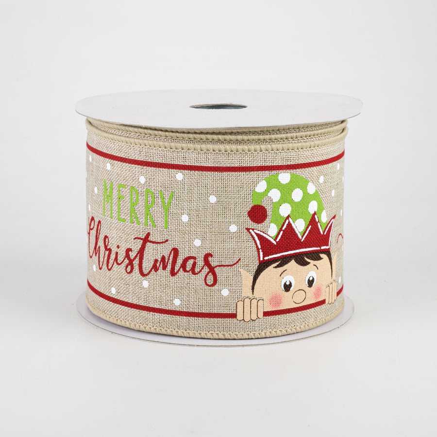 2.5" Peeking Elf Ribbon: Light Natural (10 Yards)
