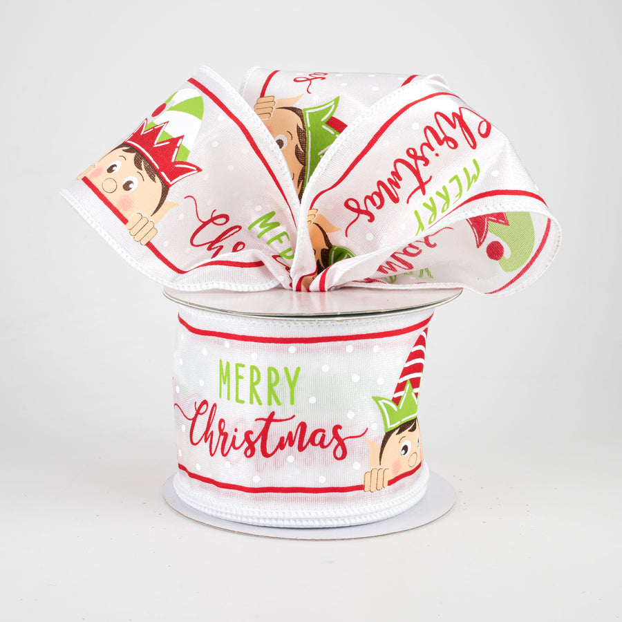 2.5" Peeking Elf Ribbon: White Satin (10 Yards) Lifestyle Photo