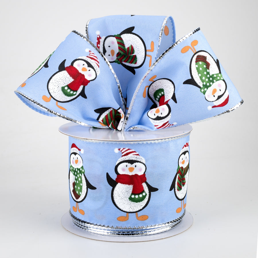 2.5" Penguins Christmas Ribbon: Periwinkle Blue (10 Yards) Lifestyle Photo
