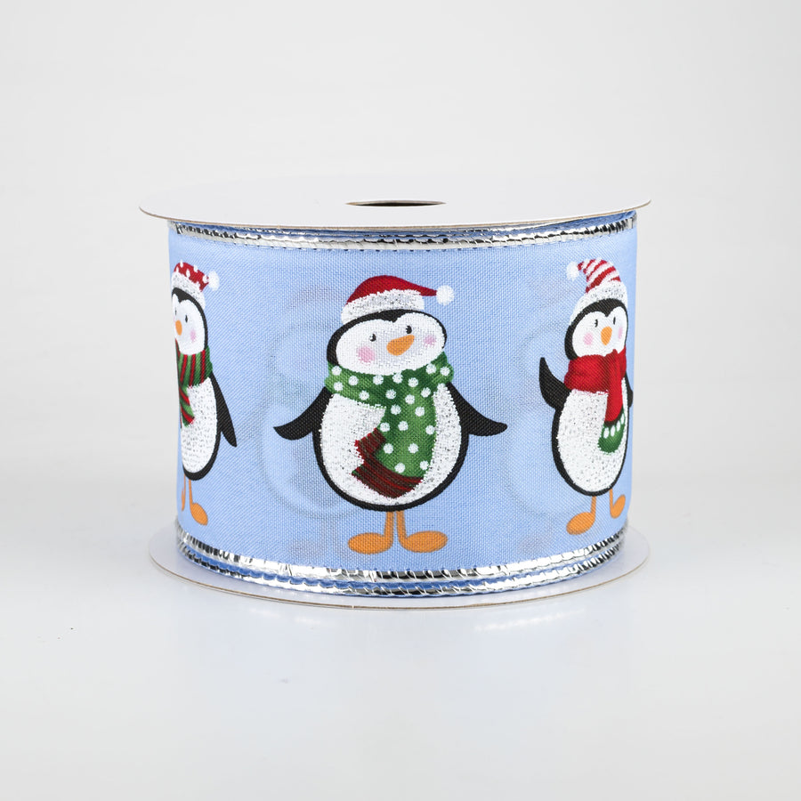 2.5" Penguins Christmas Ribbon: Periwinkle Blue (10 Yards)