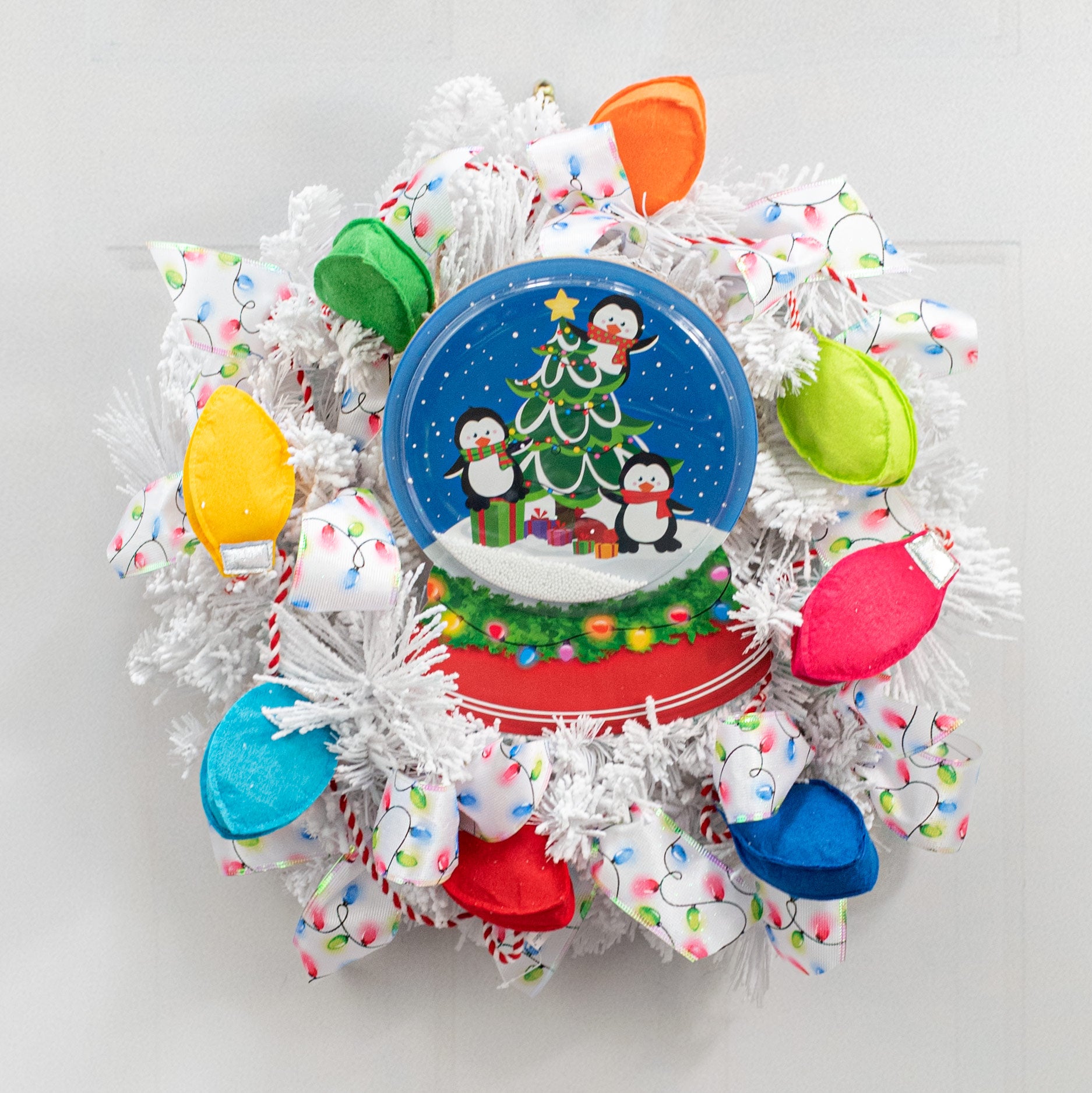 12" Penguins & Christmas Tree Snow Globe Sign Lifestyle Photo
