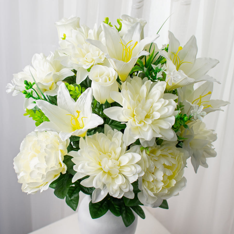 24" Peony, Dahlia, Lily, Rose Bush: Cream Item Number: 84126-CR