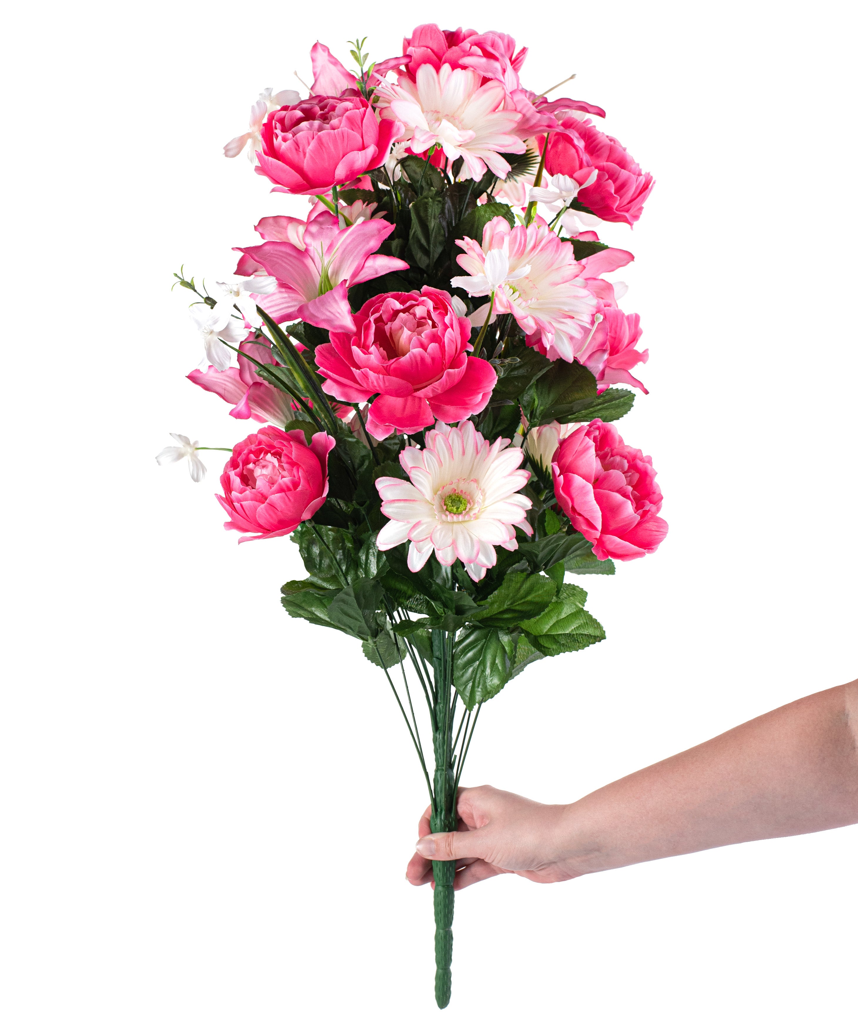 31" Peony, Gerbera Daisy, Tiger Lily Bush: Fuchsia & Pink detail photo 3