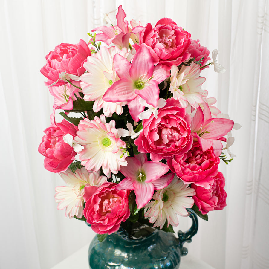 31" Peony, Gerbera Daisy, Tiger Lily Bush: Fuchsia & Pink Item Number: 35097BTPK