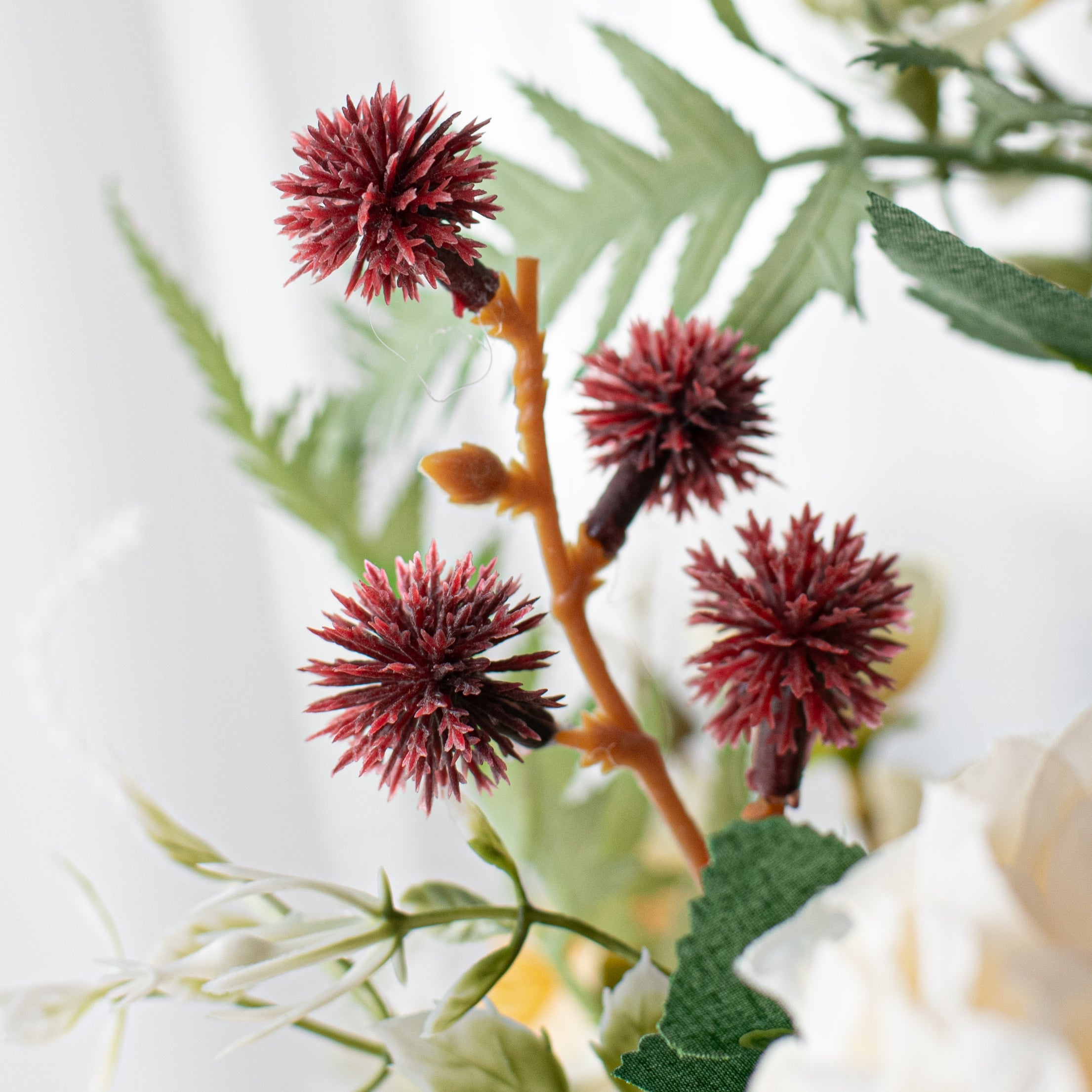 20" Peony & Globe Thistle Half Bush: Cream, Burgundy, White detail photo 4