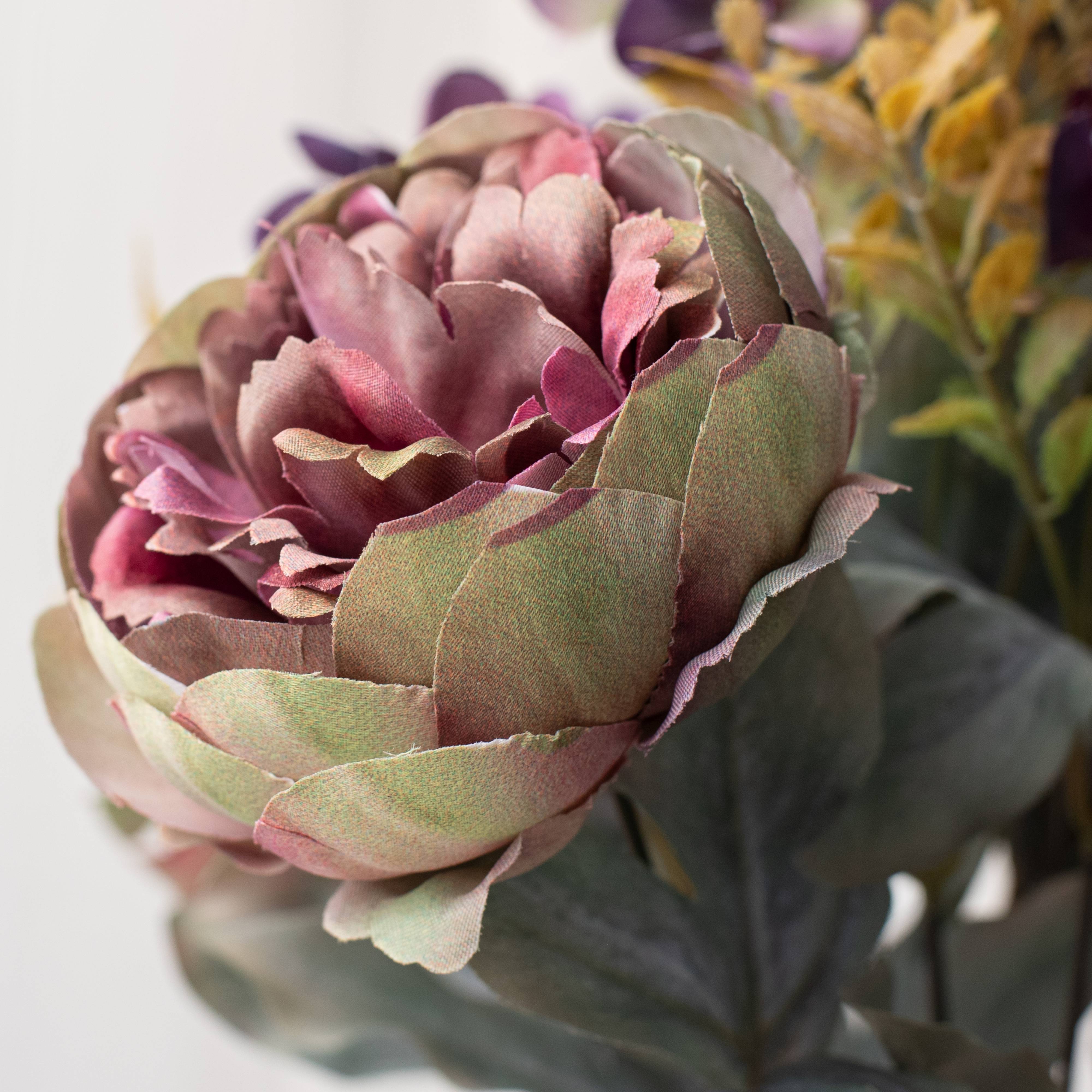 19" Peony & Hydrangea Bush: Mauve & Purple Lifestyle Photo