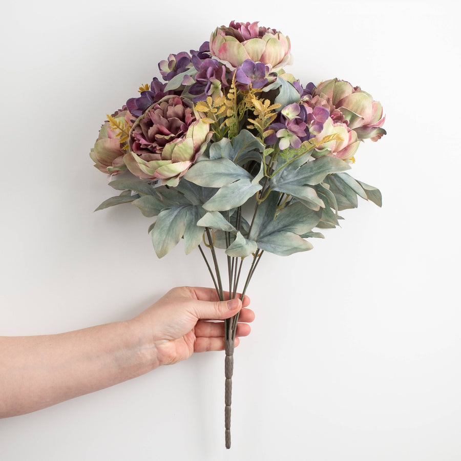 19" Peony & Hydrangea Bush: Mauve & Purple detail photo 3