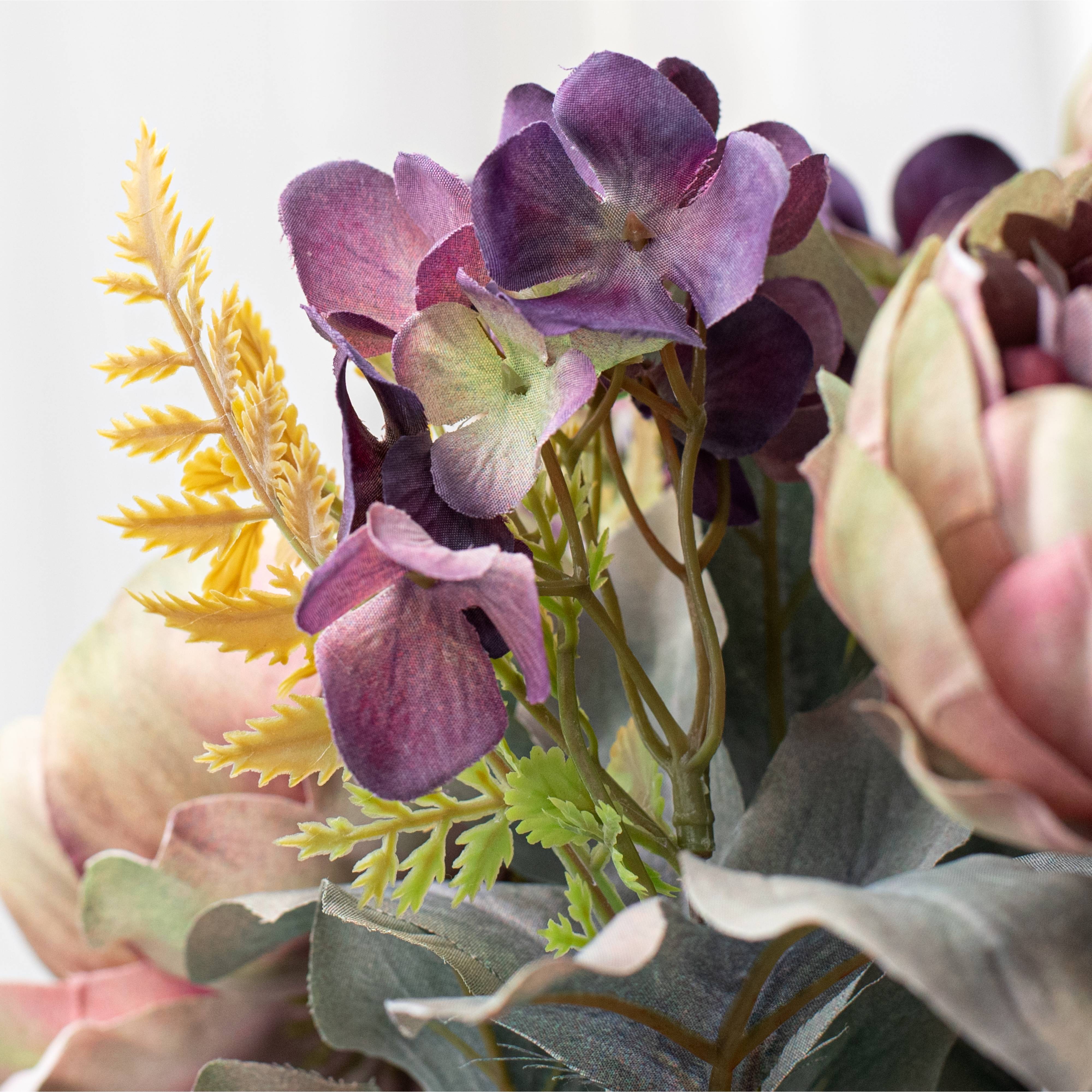 19" Peony & Hydrangea Bush: Mauve & Purple detail photo 4