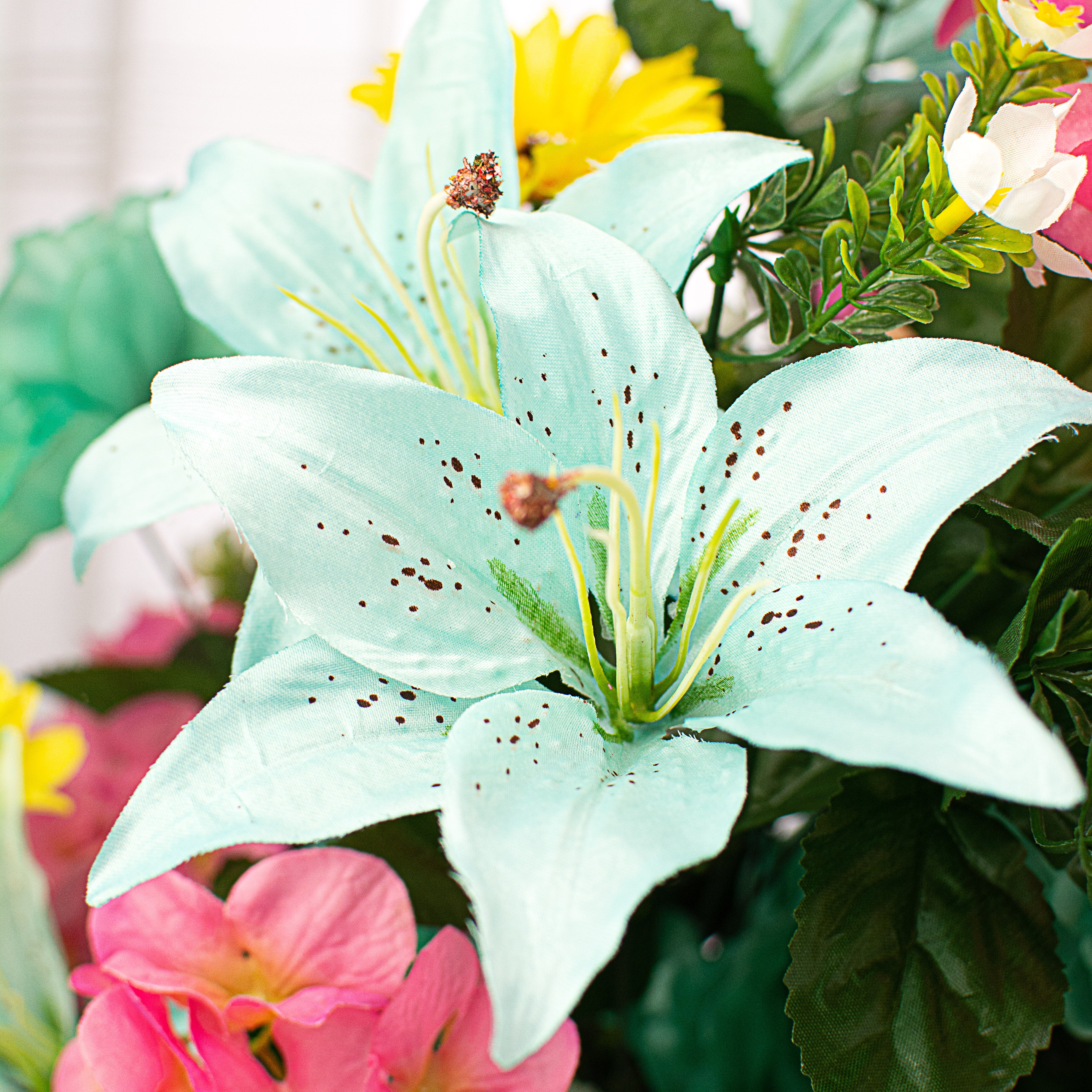 31" Peony Hydrangea Lily Bush: Aqua & Pink detail photo 4