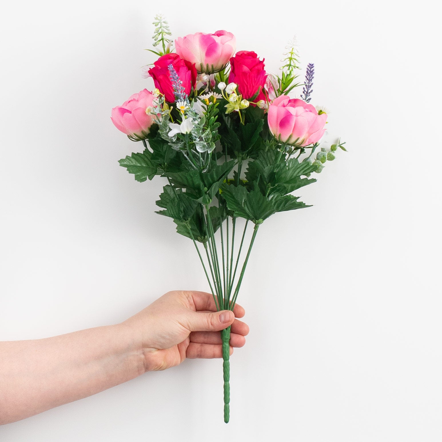 18" Peony & Rose Bush: Fuchsia Pink (12 Stem) detail photo 3