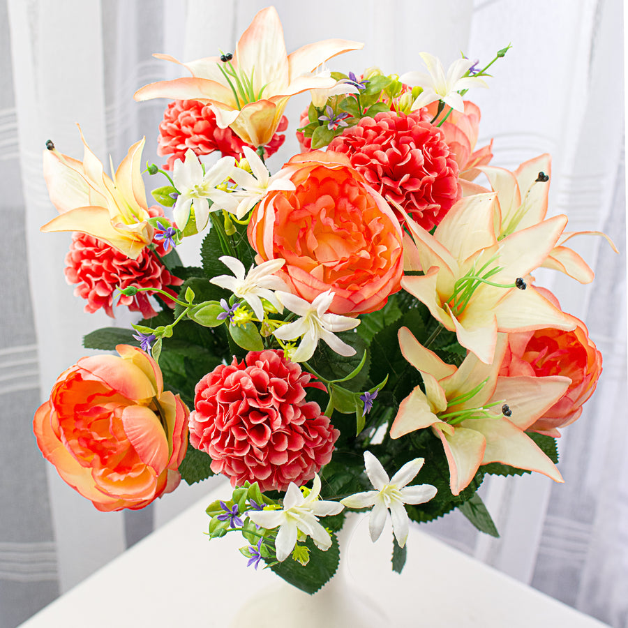 23" Peony, Tiger Lily, Zinnia Bush: Coral Item Number: 62632COPH