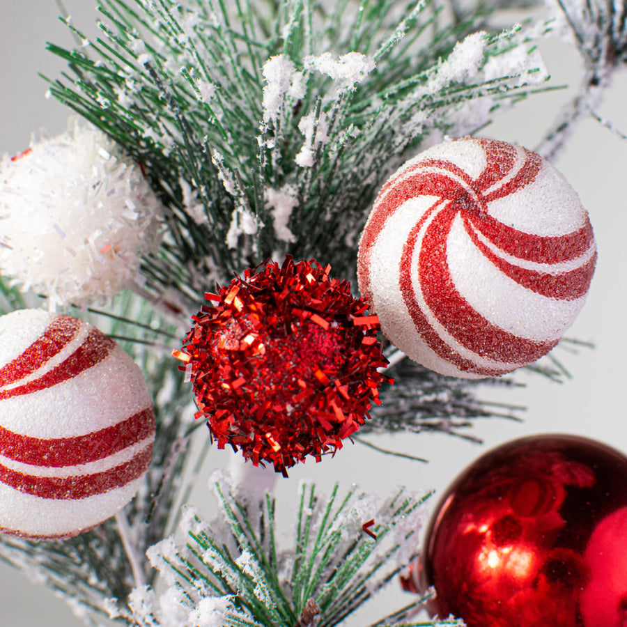 16" Peppermint Ball Pine Pick Lifestyle Photo