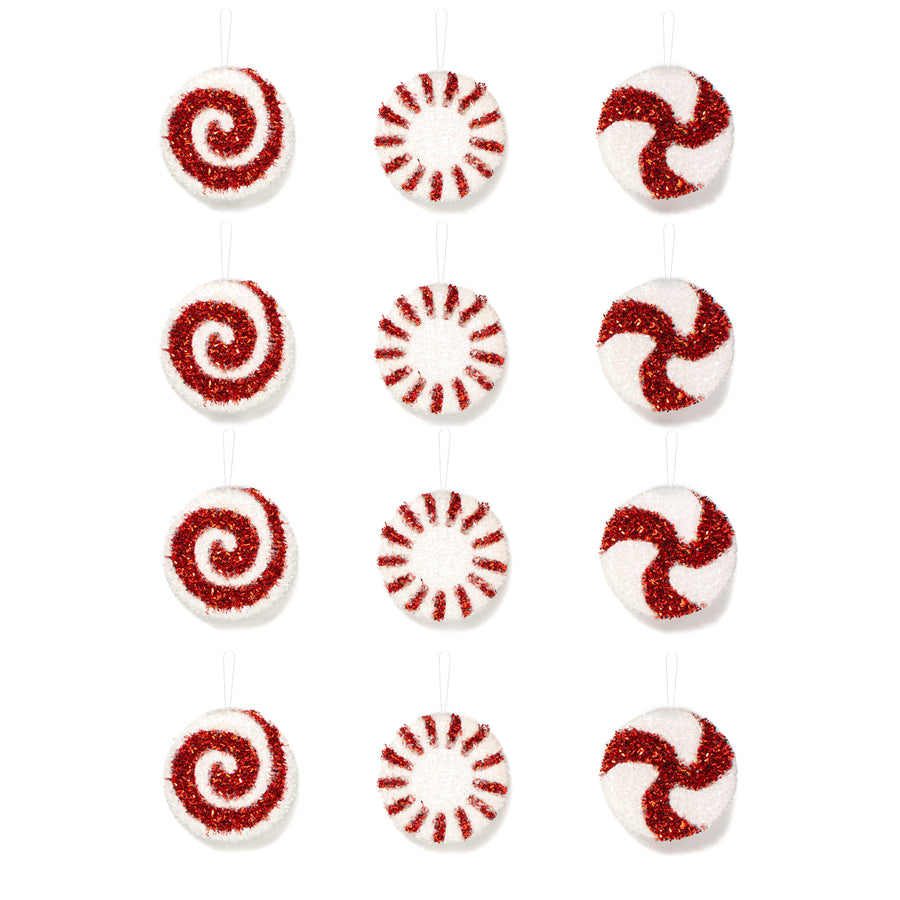 3" Peppermint Candy Ornaments: Red & White (Set of 12) Item Number: XC1059