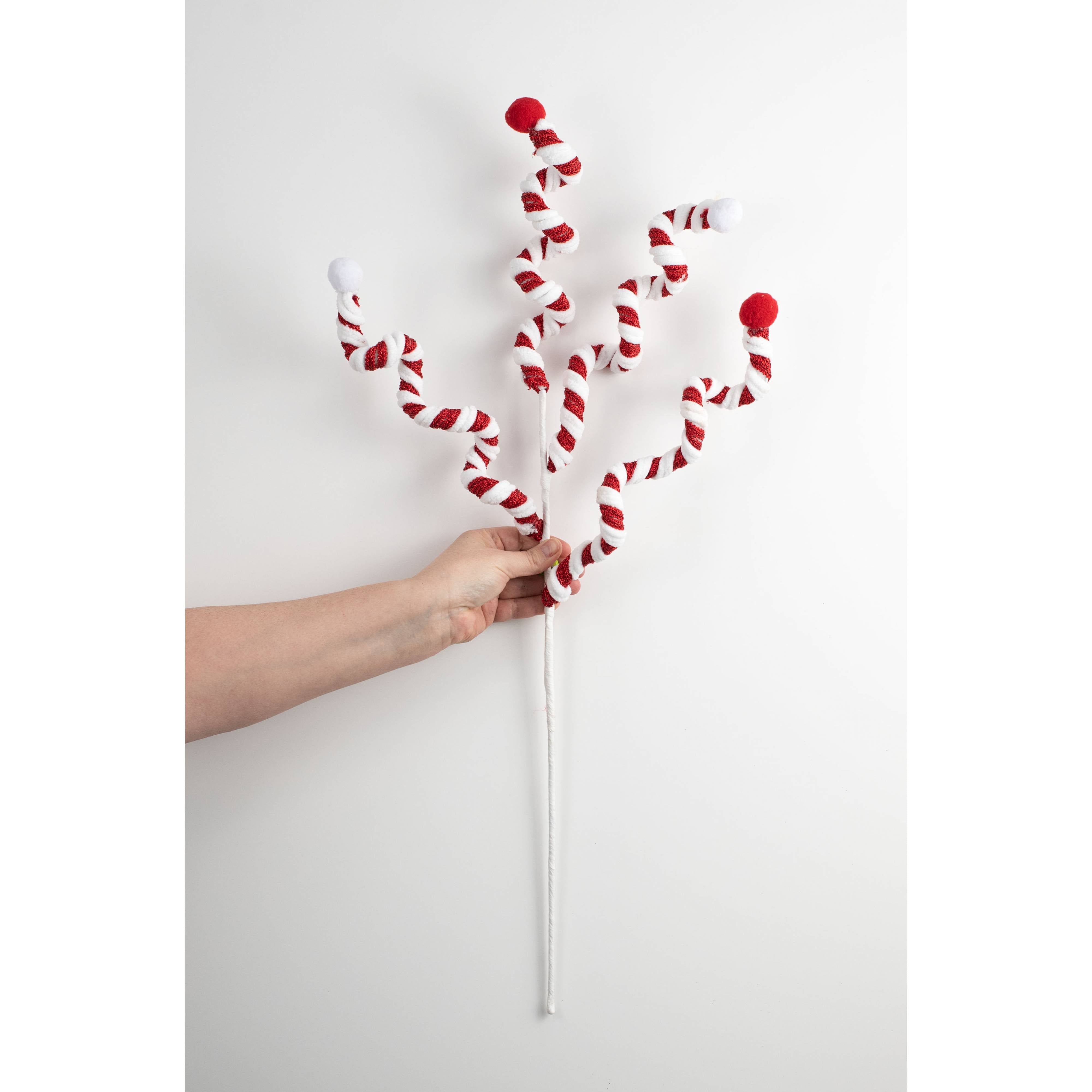 28" Peppermint Chenille Stripes Curls Spray: Red & White detail photo 3
