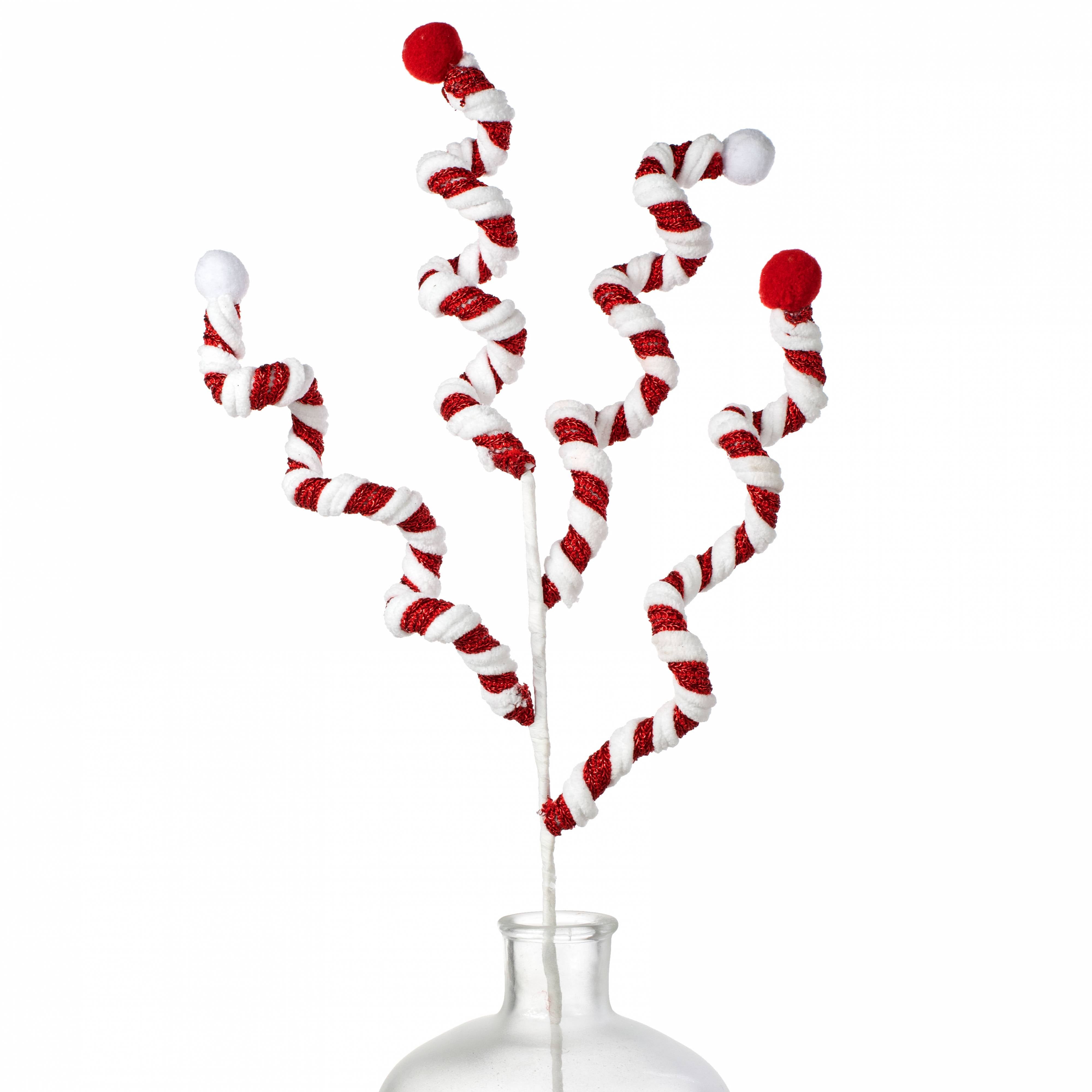 28" Peppermint Chenille Stripes Curls Spray: Red & White Item Number: 86005RDWT
