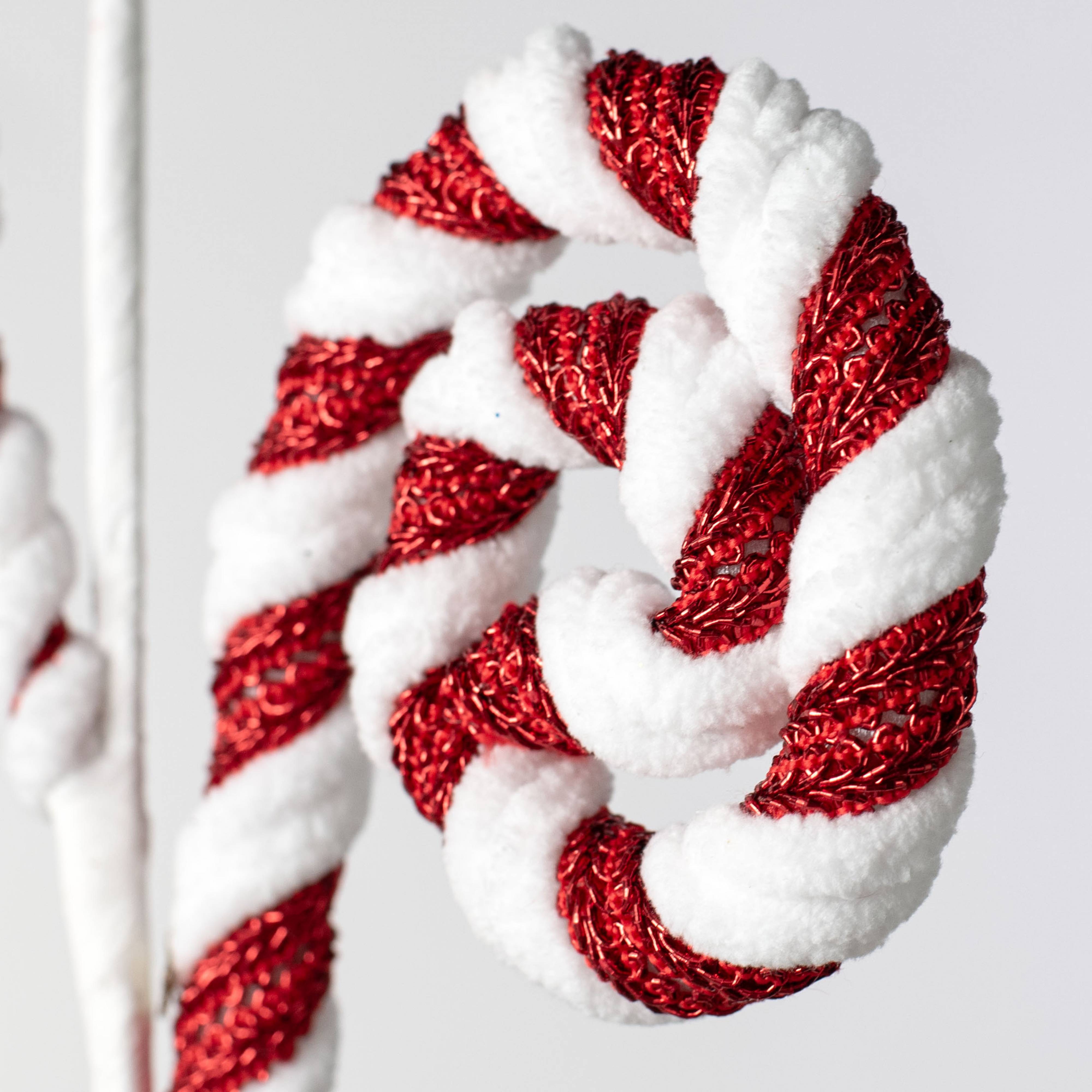 28" Peppermint Chenille Stripes Curly Spray: Red & White Lifestyle Photo