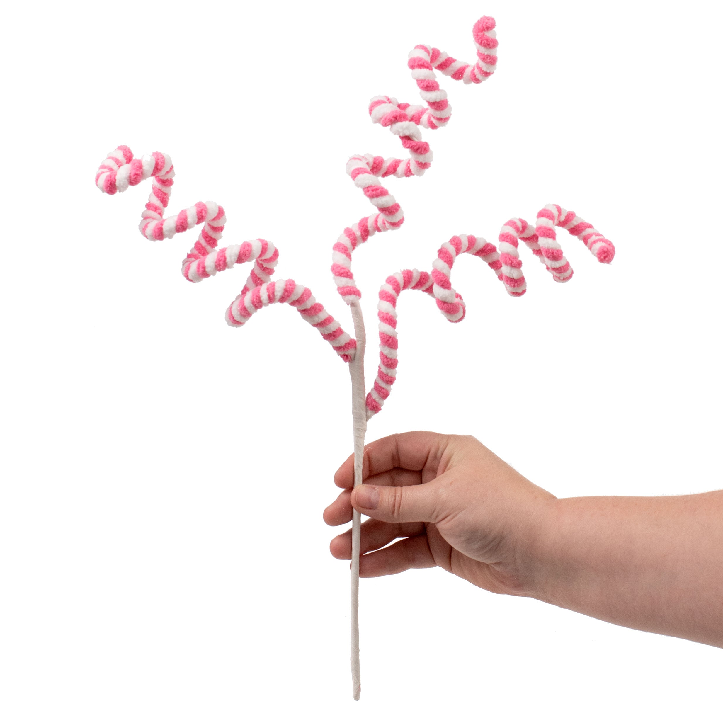 16" Peppermint Curly Chenille Pick: Pink & White Lifestyle Photo