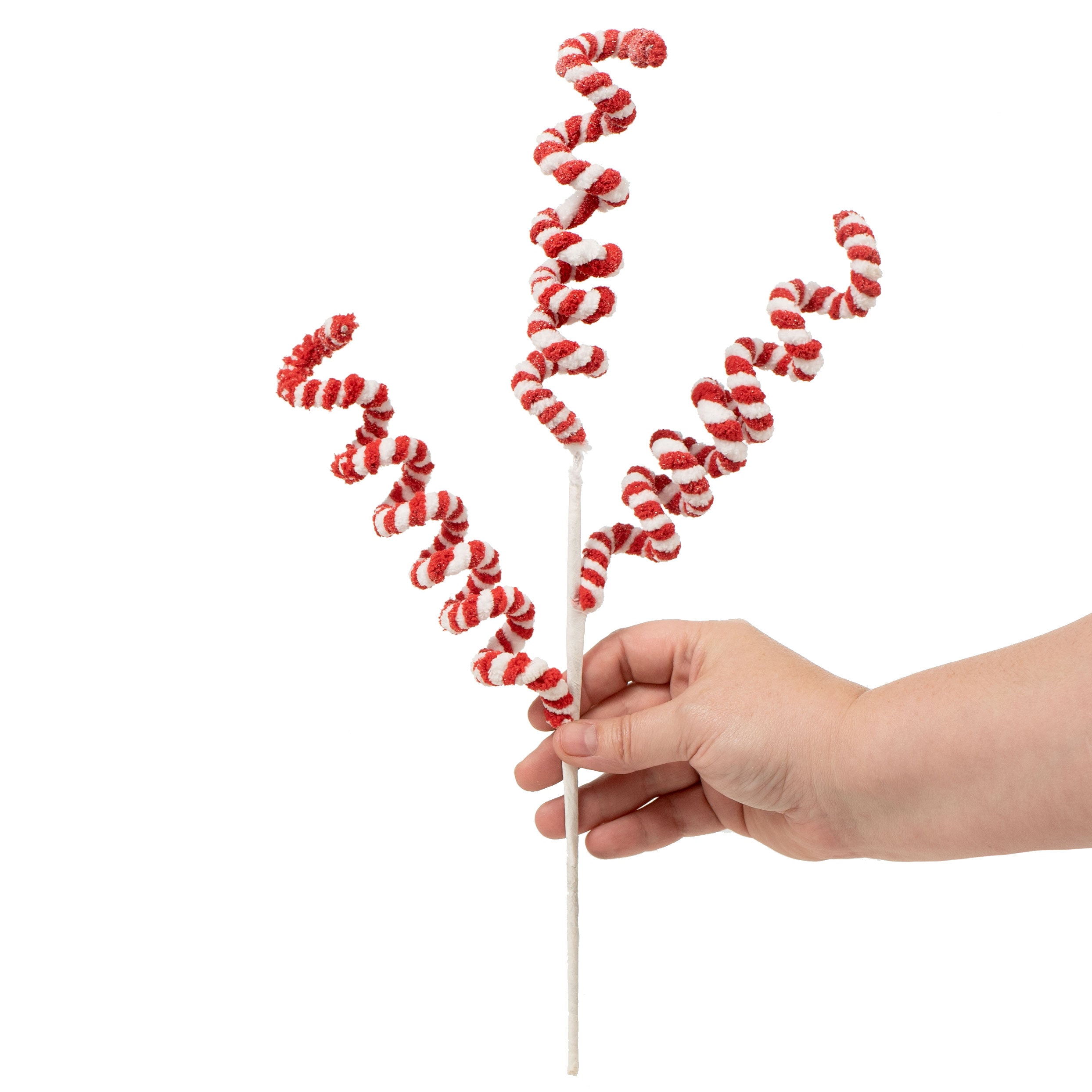 16" Peppermint Curly Chenille Pick: Red & White Lifestyle Photo