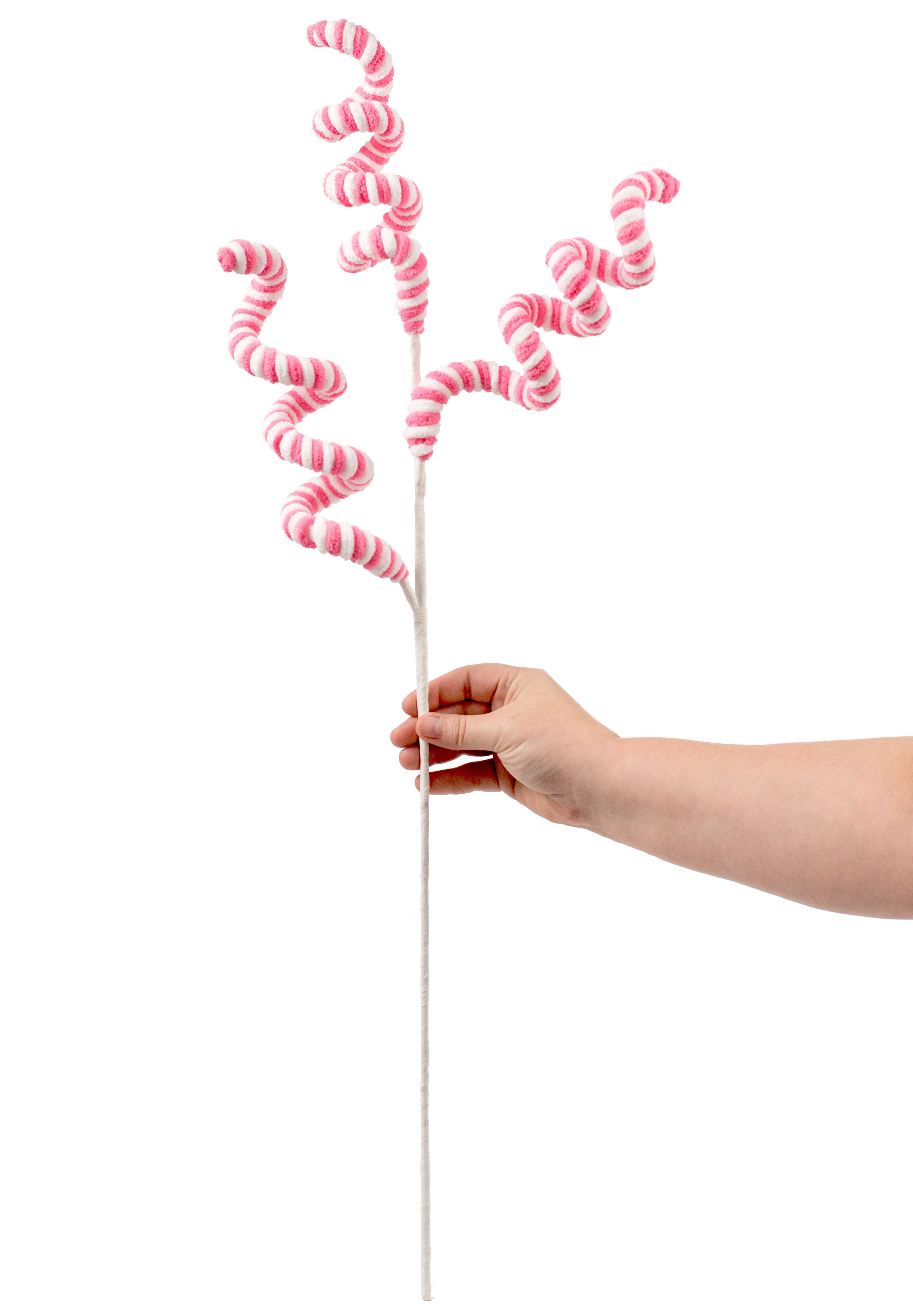 31" Peppermint Curly Chenille Spray: Pink & White Lifestyle Photo