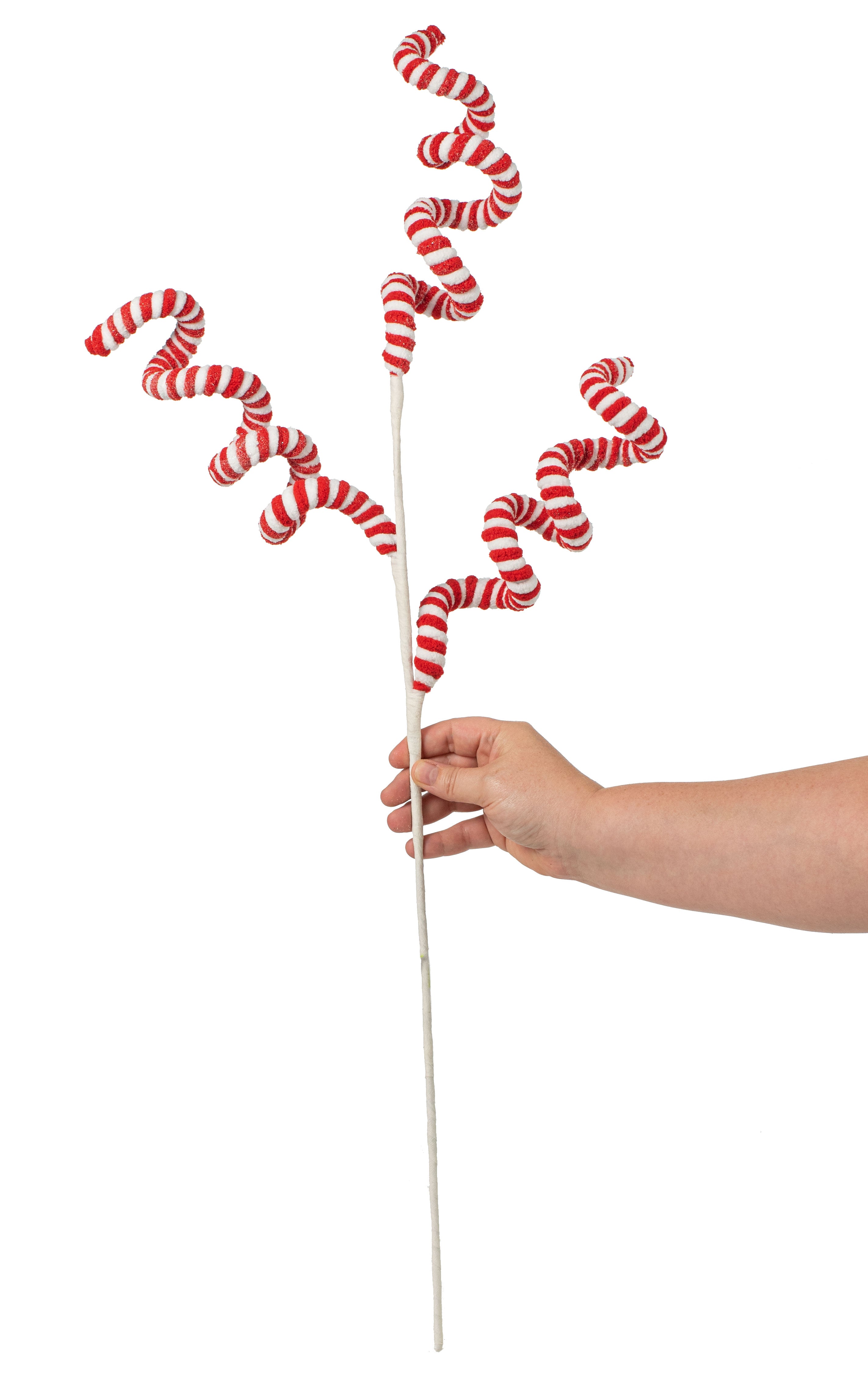 31" Peppermint Curly Chenille Spray: Red & White Lifestyle Photo