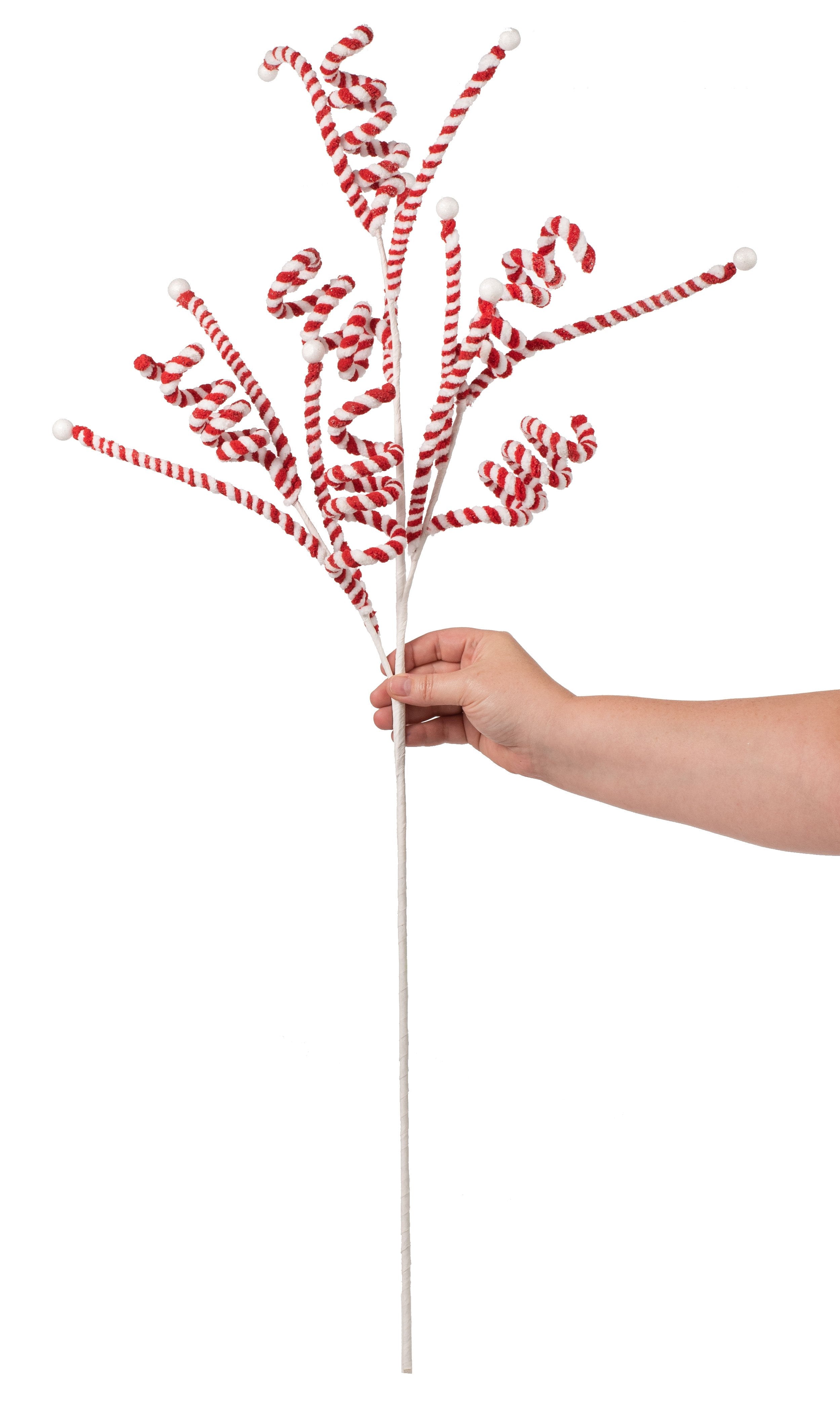 32" Peppermint Curly Chenille Spray: Red & White detail photo 3