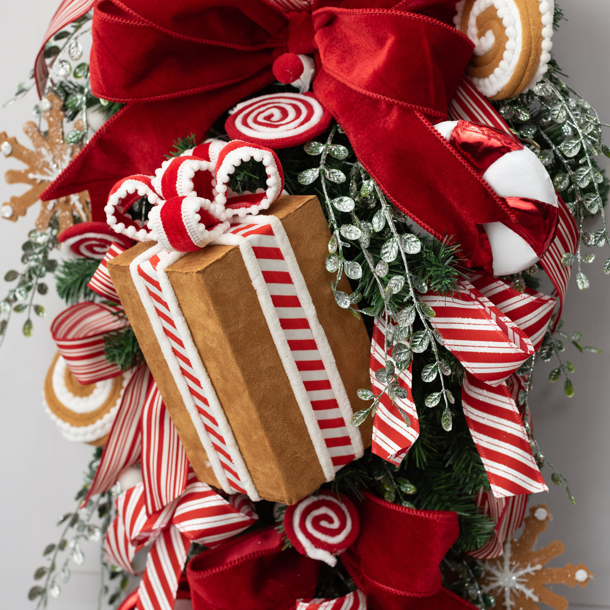 9" Peppermint Gingerbread Gift Box Decor: Large Lifestyle Photo