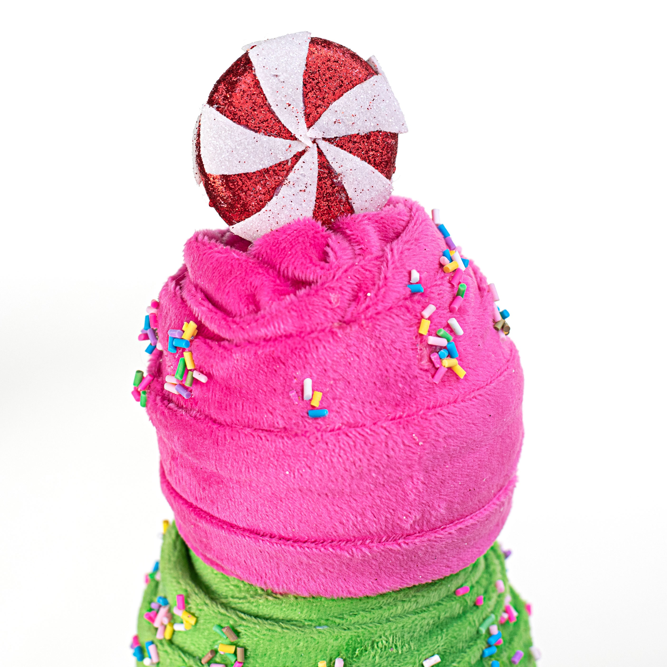 12" Peppermint Ice Cream Ornament: Green & Pink detail photo 3