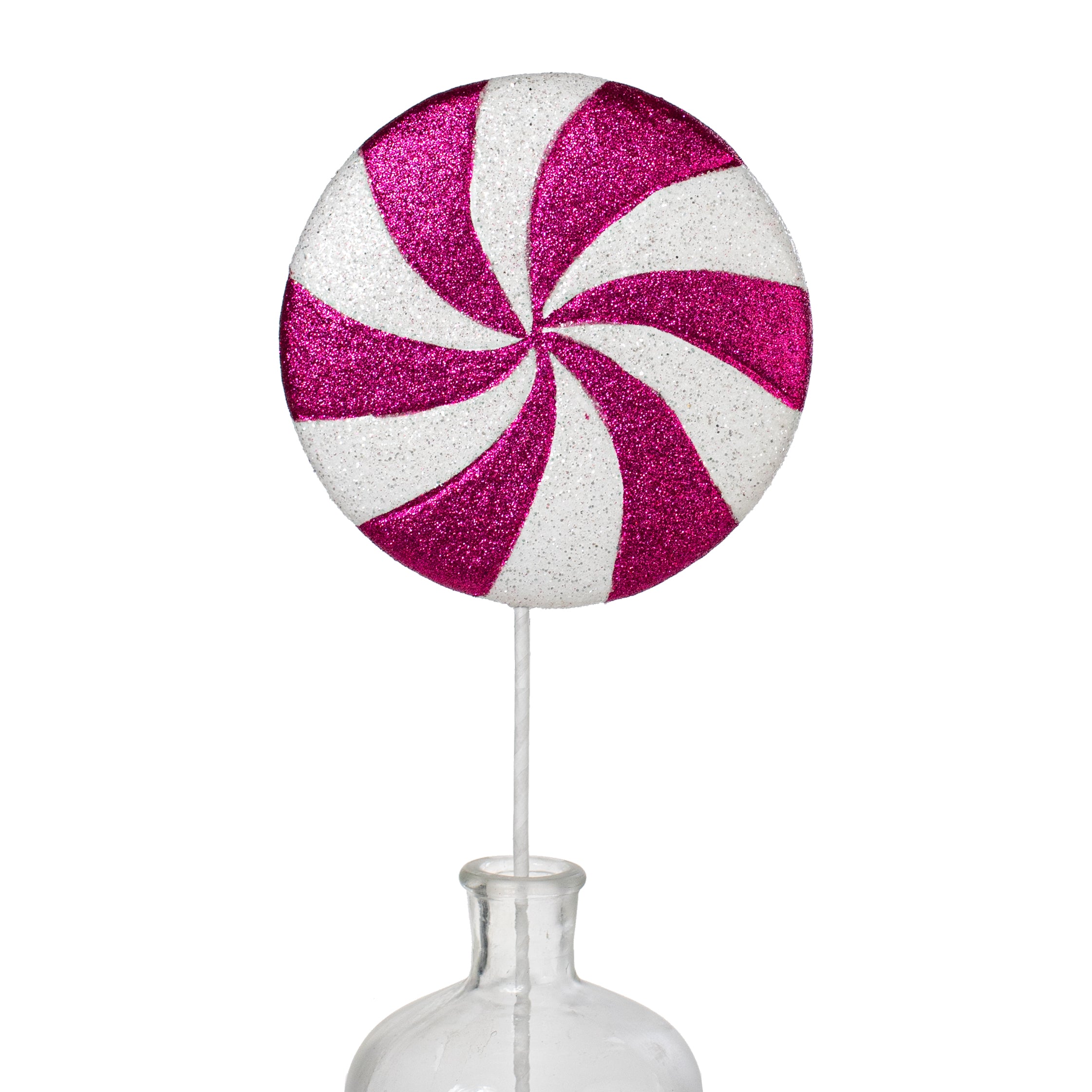 24" Peppermint Lollipop Pick: Fuchsia Pink & White Item Number: 84913BTWT