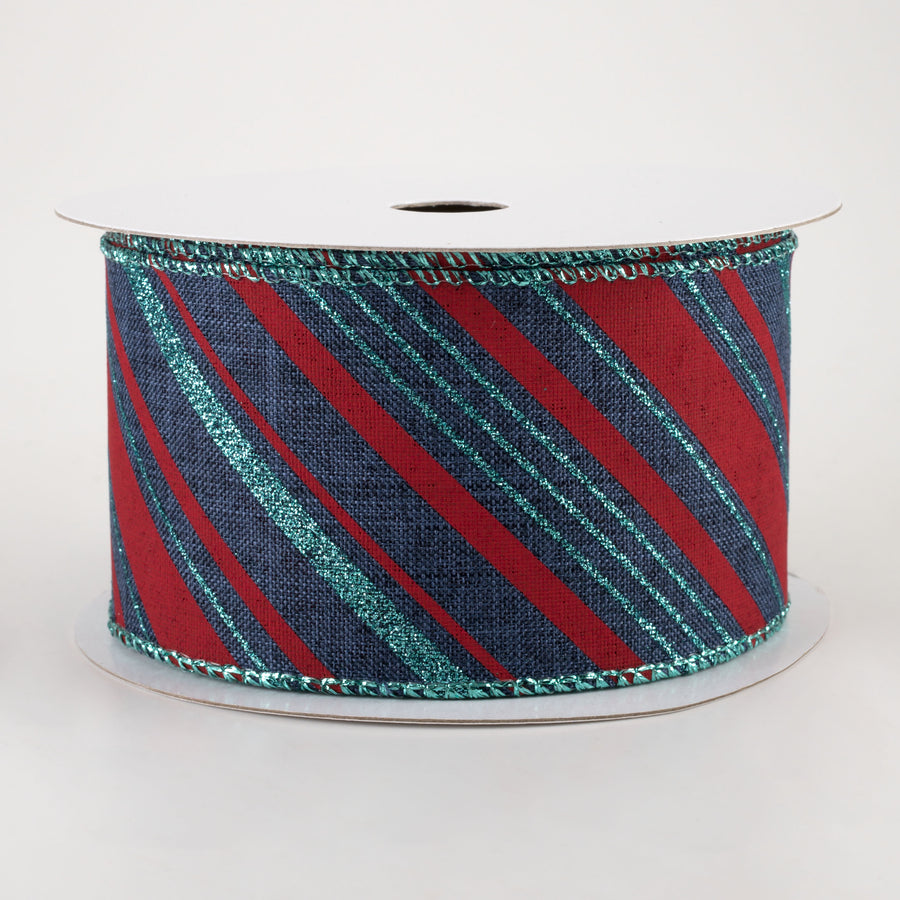 2.5" Peppermint Stripes Ribbon: Navy, Red, Ice Blue (10 Yards)