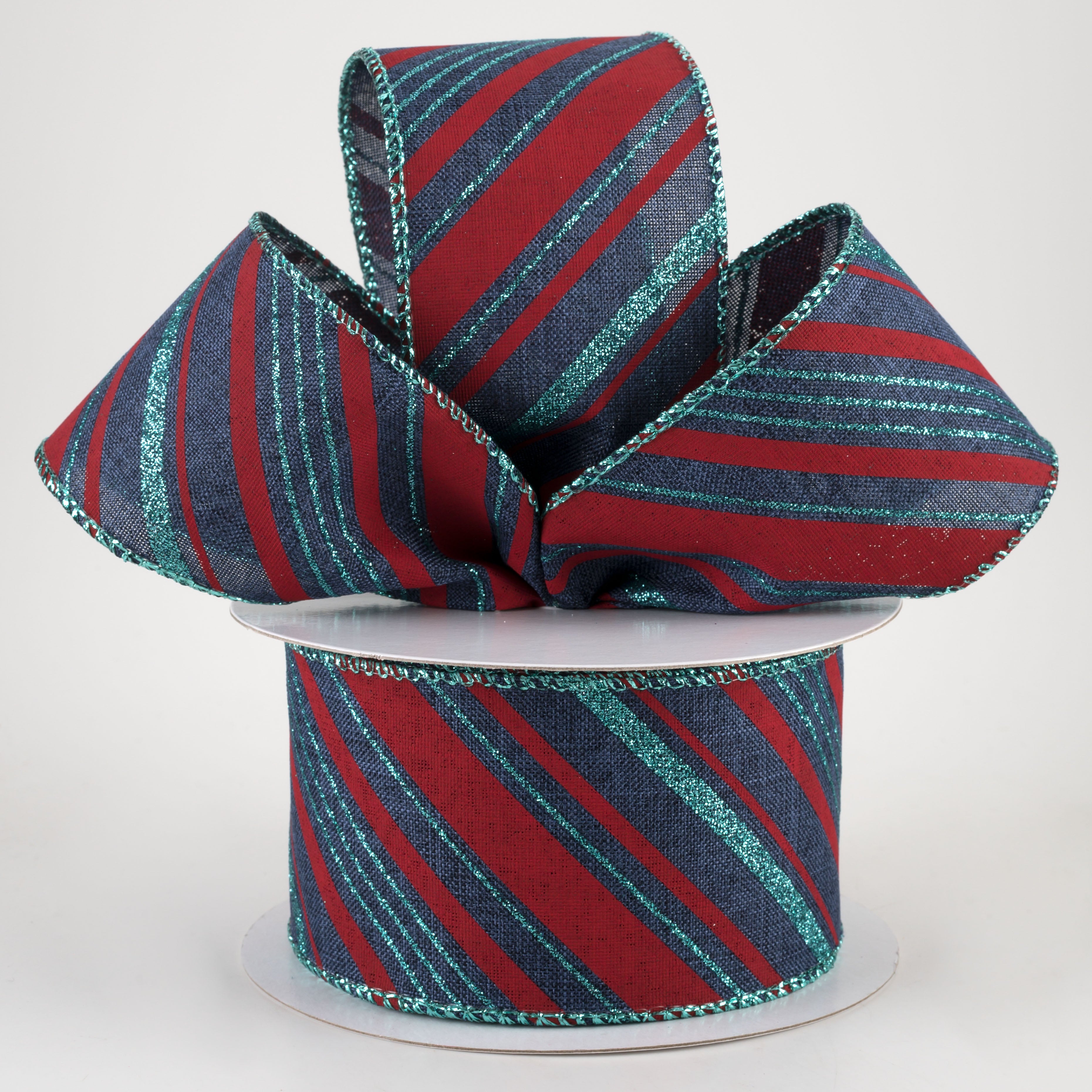 2.5" Peppermint Stripes Ribbon: Navy, Red, Ice Blue (10 Yards) Lifestyle Photo