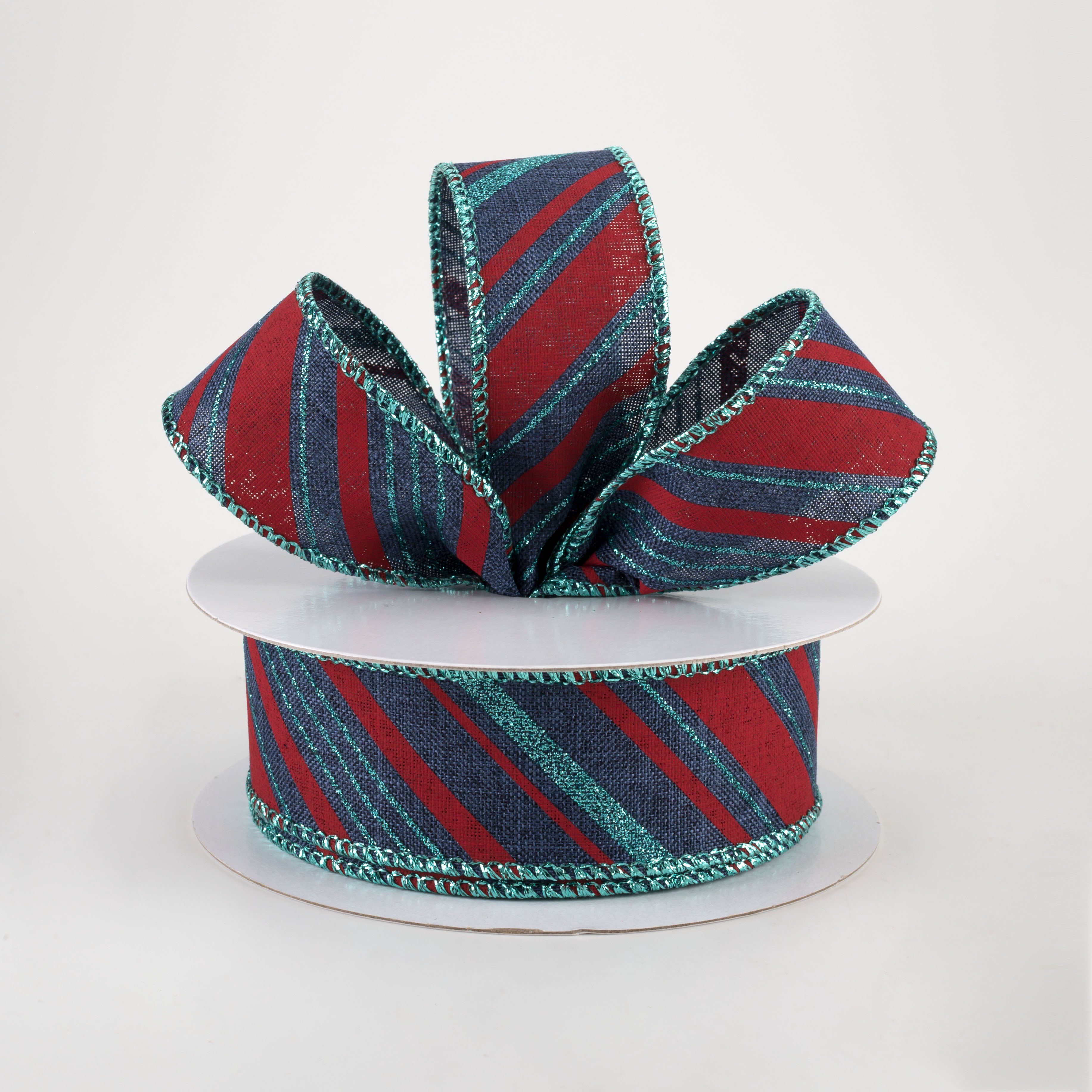 1.5" Peppermint Stripes Ribbon: Navy, Red, Ice Blue (10 Yards) Lifestyle Photo