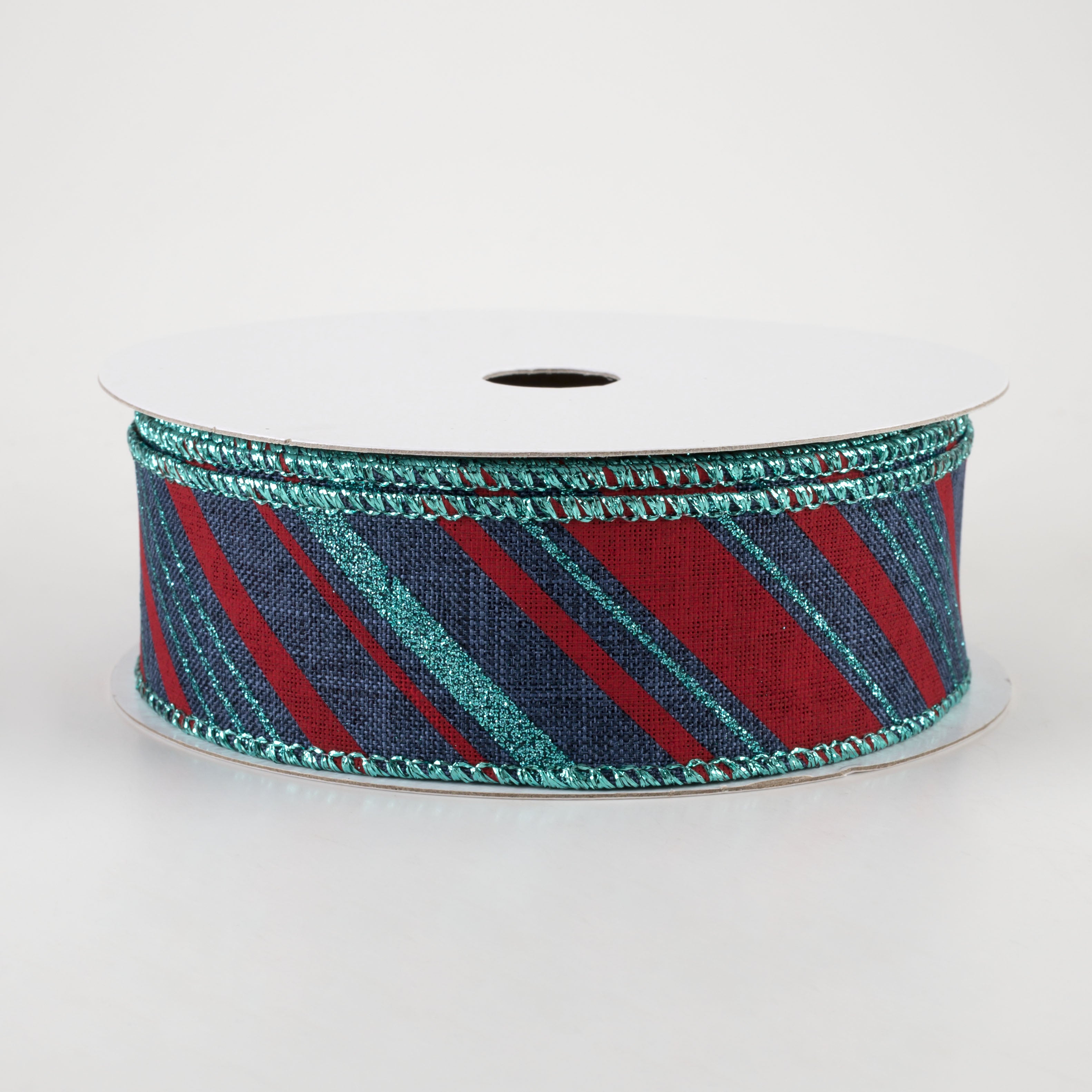 1.5" Peppermint Stripes Ribbon: Navy, Red, Ice Blue (10 Yards)