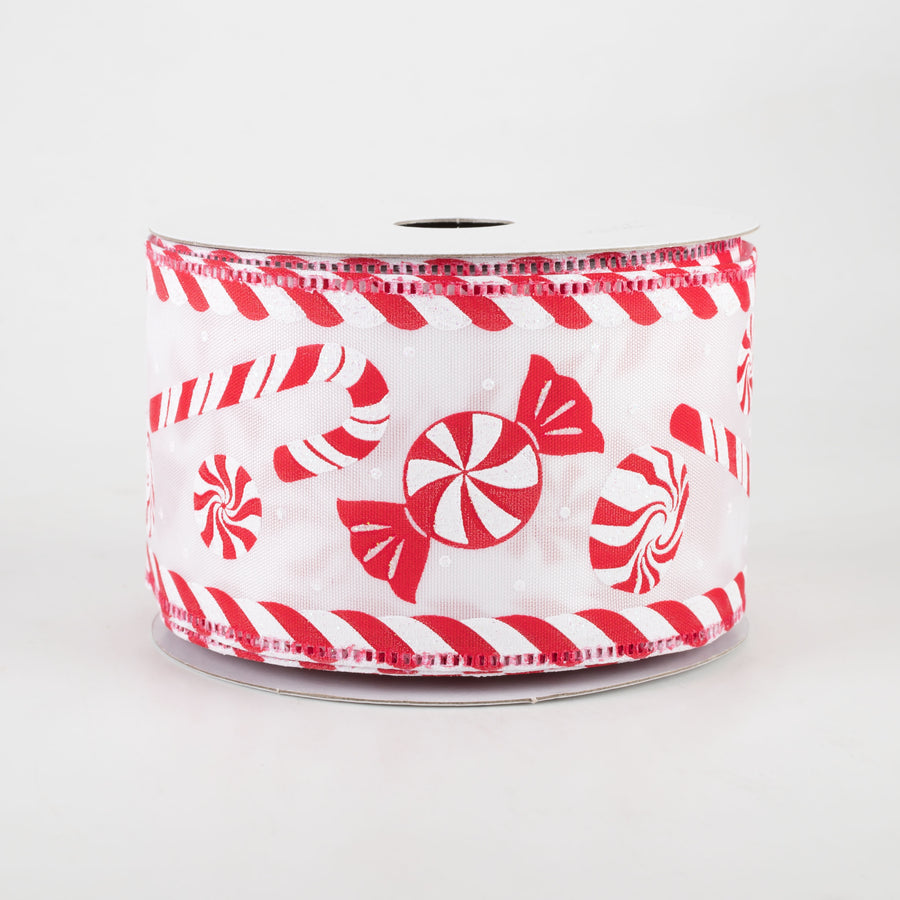 2.5" Peppermints With Candy Cane Edge Ribbon (10 Yards)