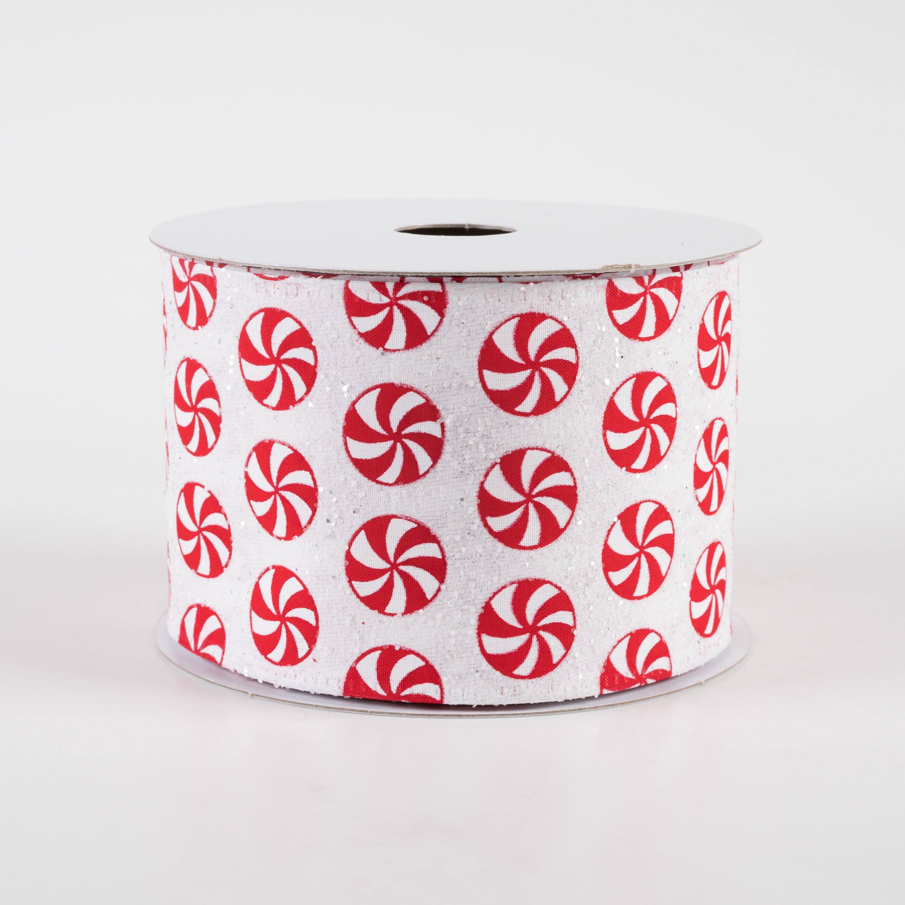 2.5" Peppermints White Glitter Satin Ribbon (10 Yards) Item Number: 75221-40-01