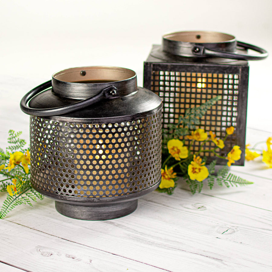 8.5" Pewter Tin Lantern: Square Lifestyle Photo