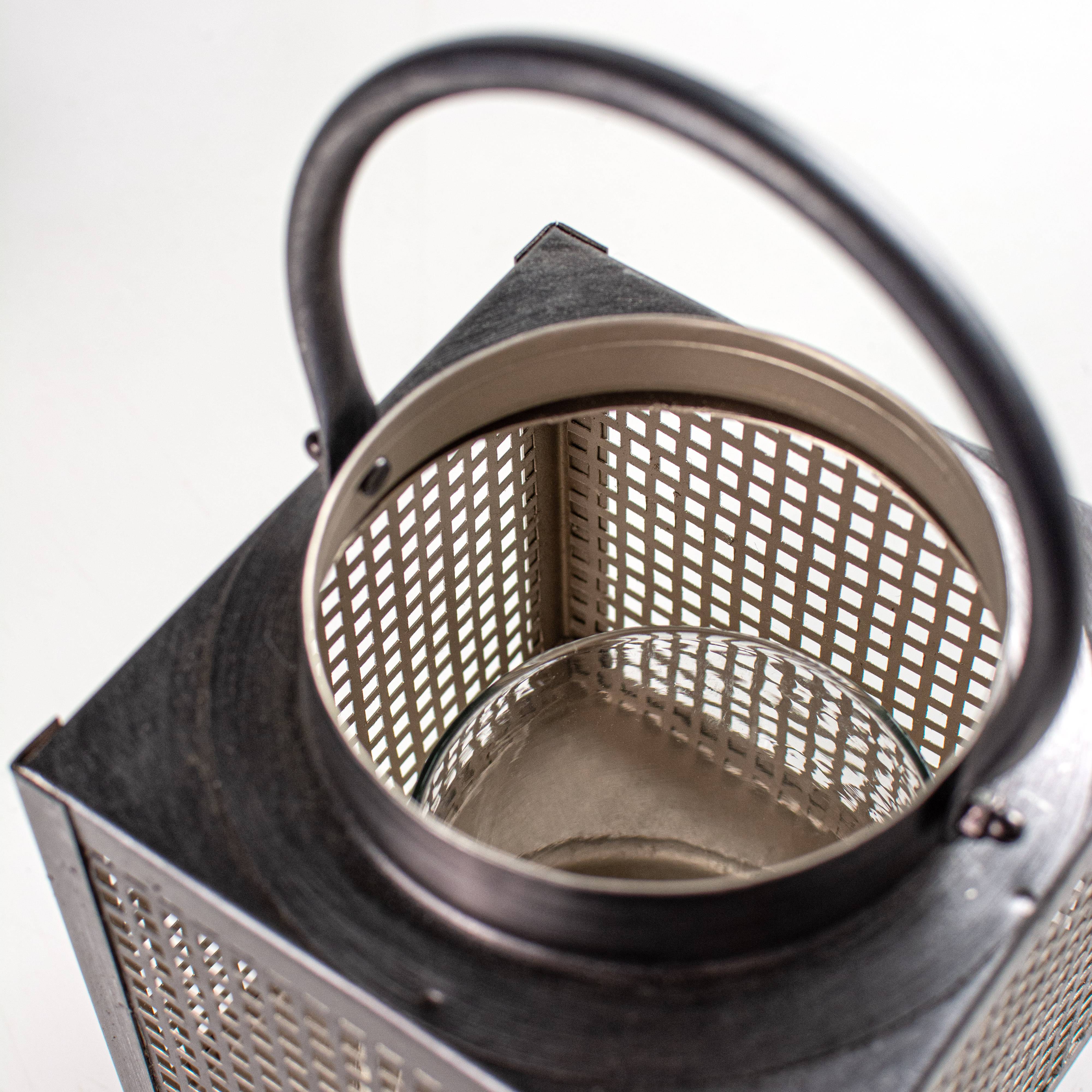 8.5" Pewter Tin Lantern: Square detail photo 3