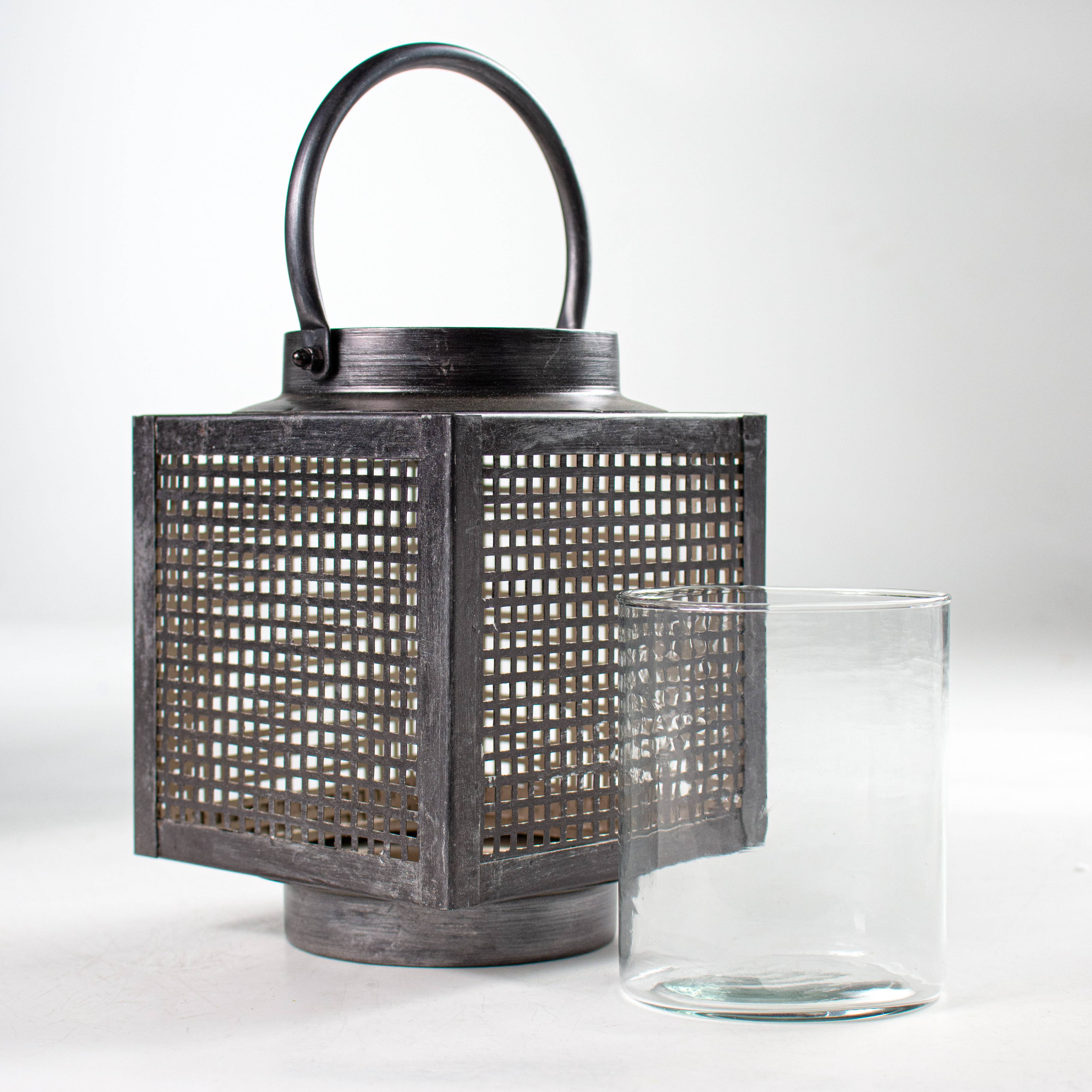 8.5" Pewter Tin Lantern: Square detail photo 4