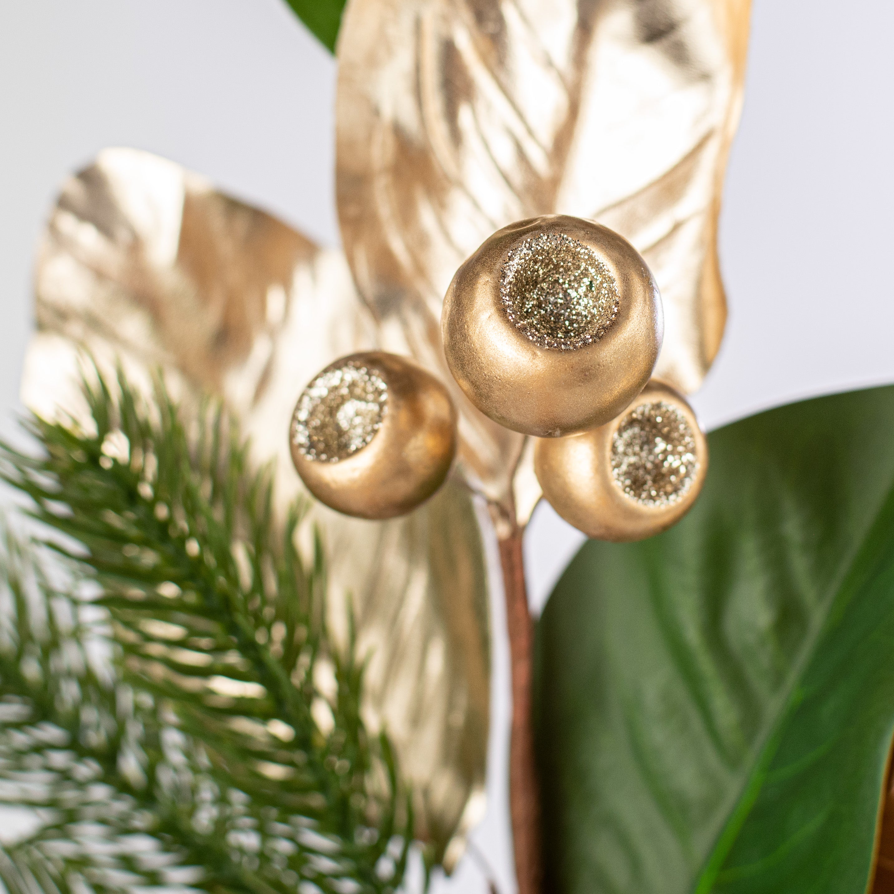 20" Pine, Pinecones & Gold Magnolia Spray Lifestyle Photo