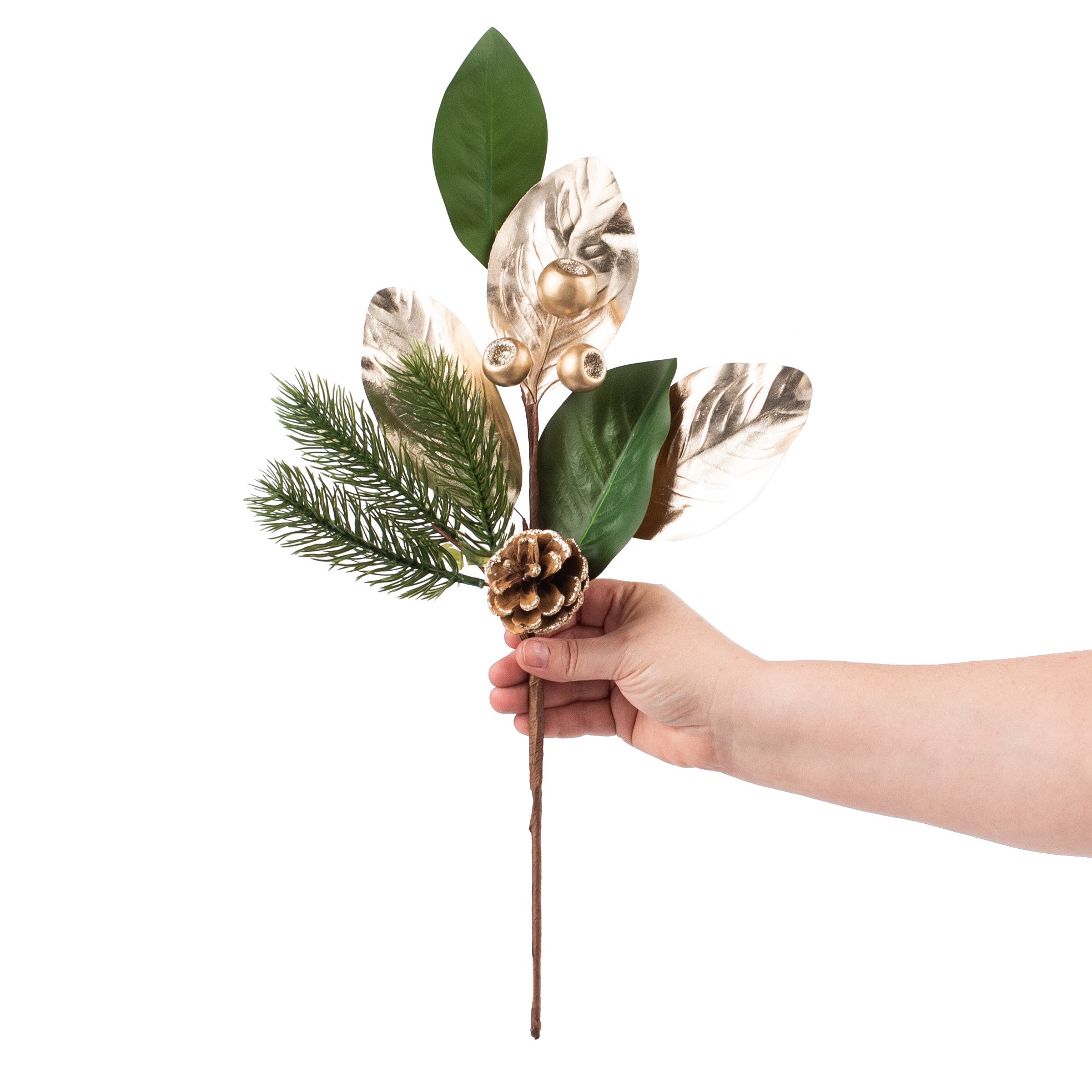 20" Pine, Pinecones & Gold Magnolia Spray detail photo 3