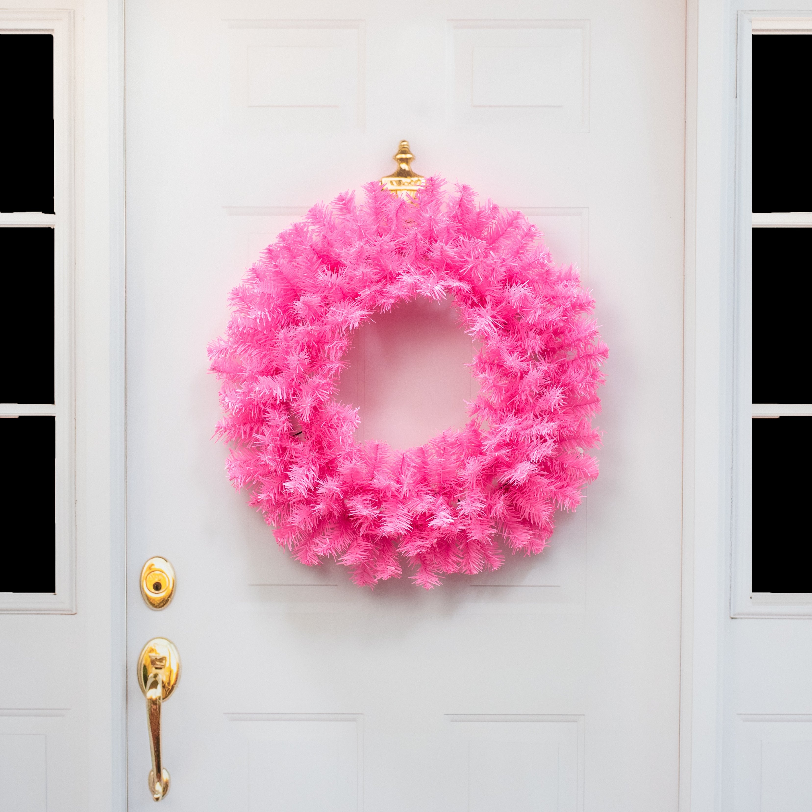 24" Pine PVC Wreath: Pink (180 Tips) Lifestyle Photo