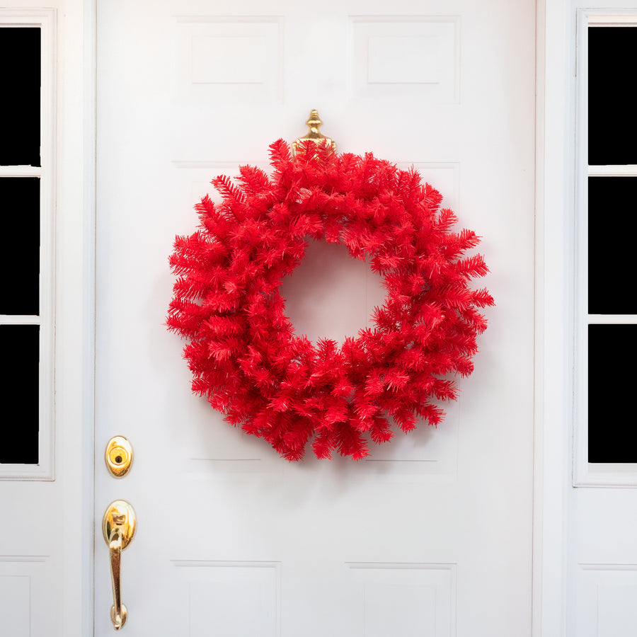 24" Pine PVC Wreath: Red (180 Tips) Lifestyle Photo
