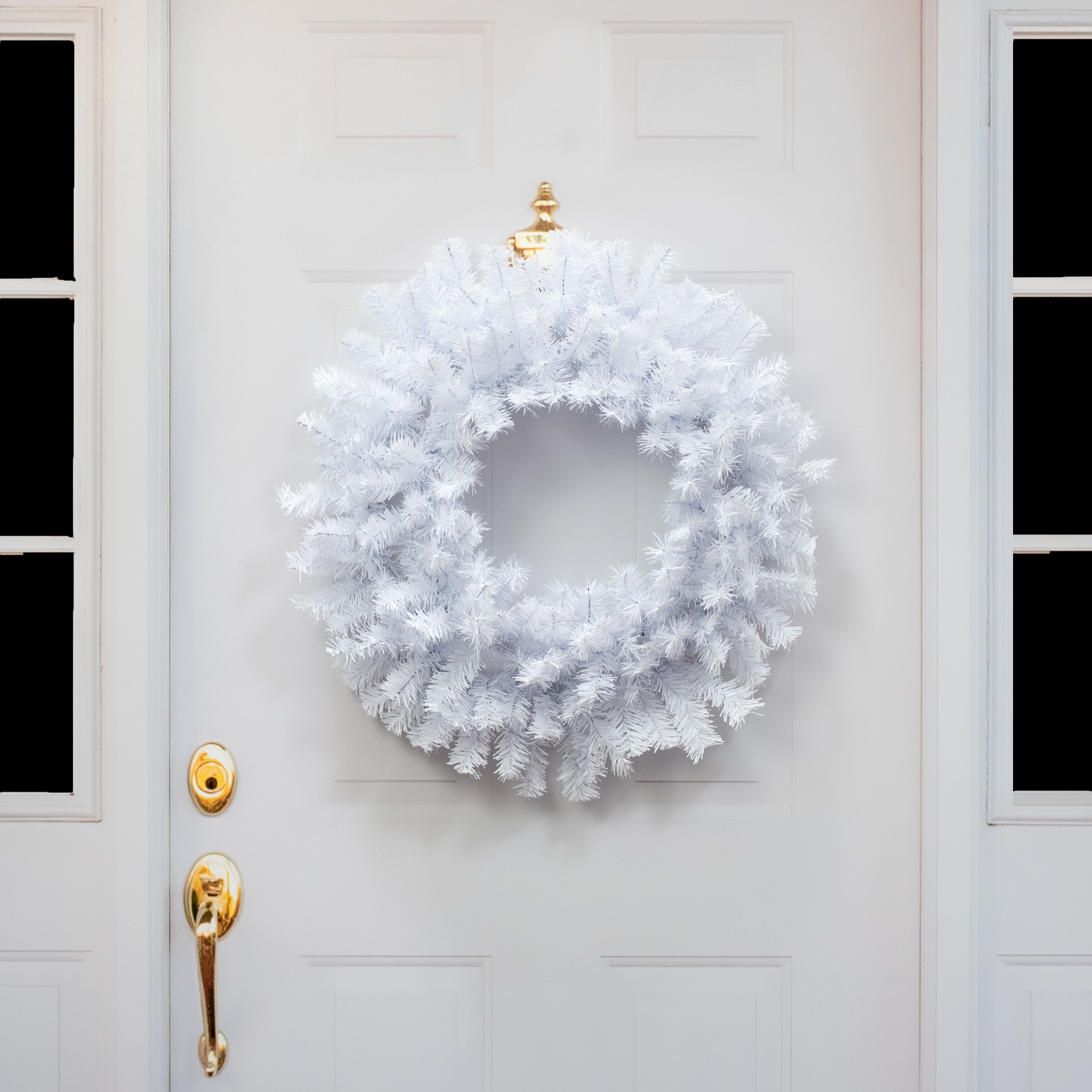 24" Pine PVC Wreath: White (180 Tips) Lifestyle Photo