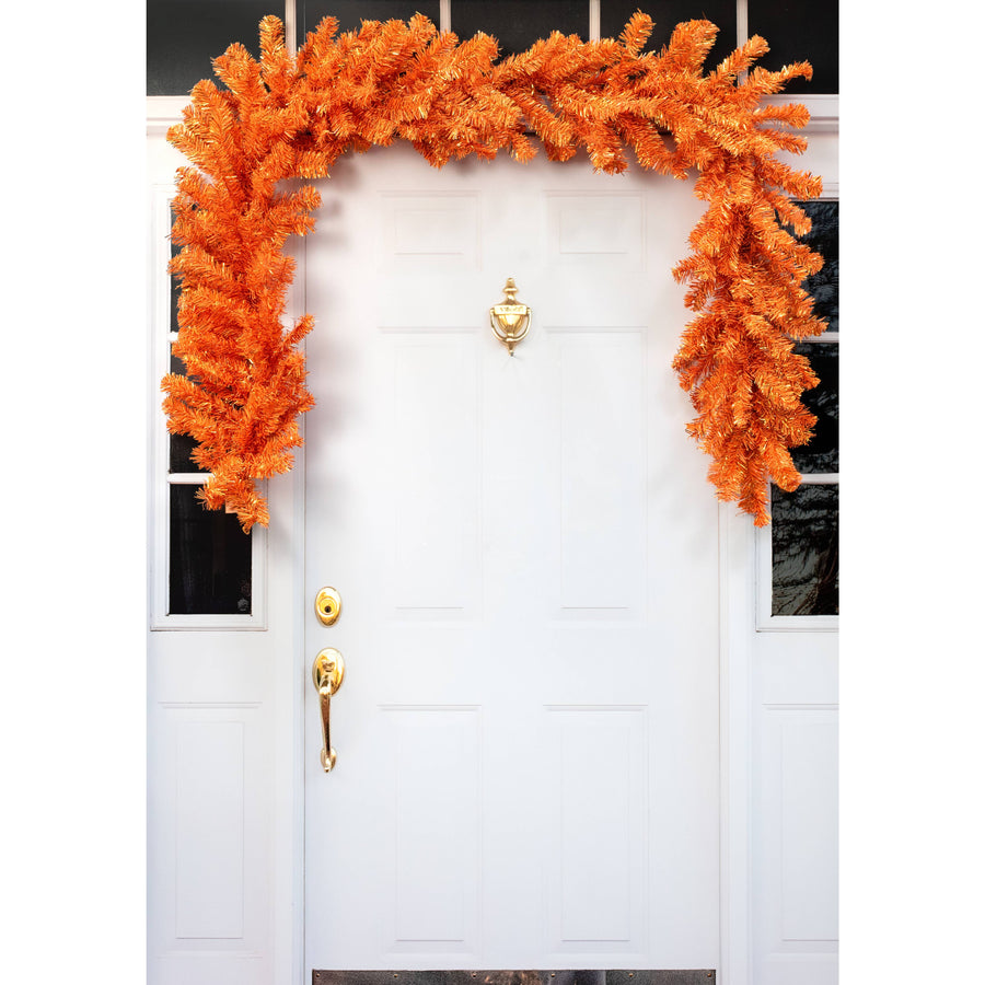 9' Pine Tinsel Garland: Metallic Orange Lifestyle Photo