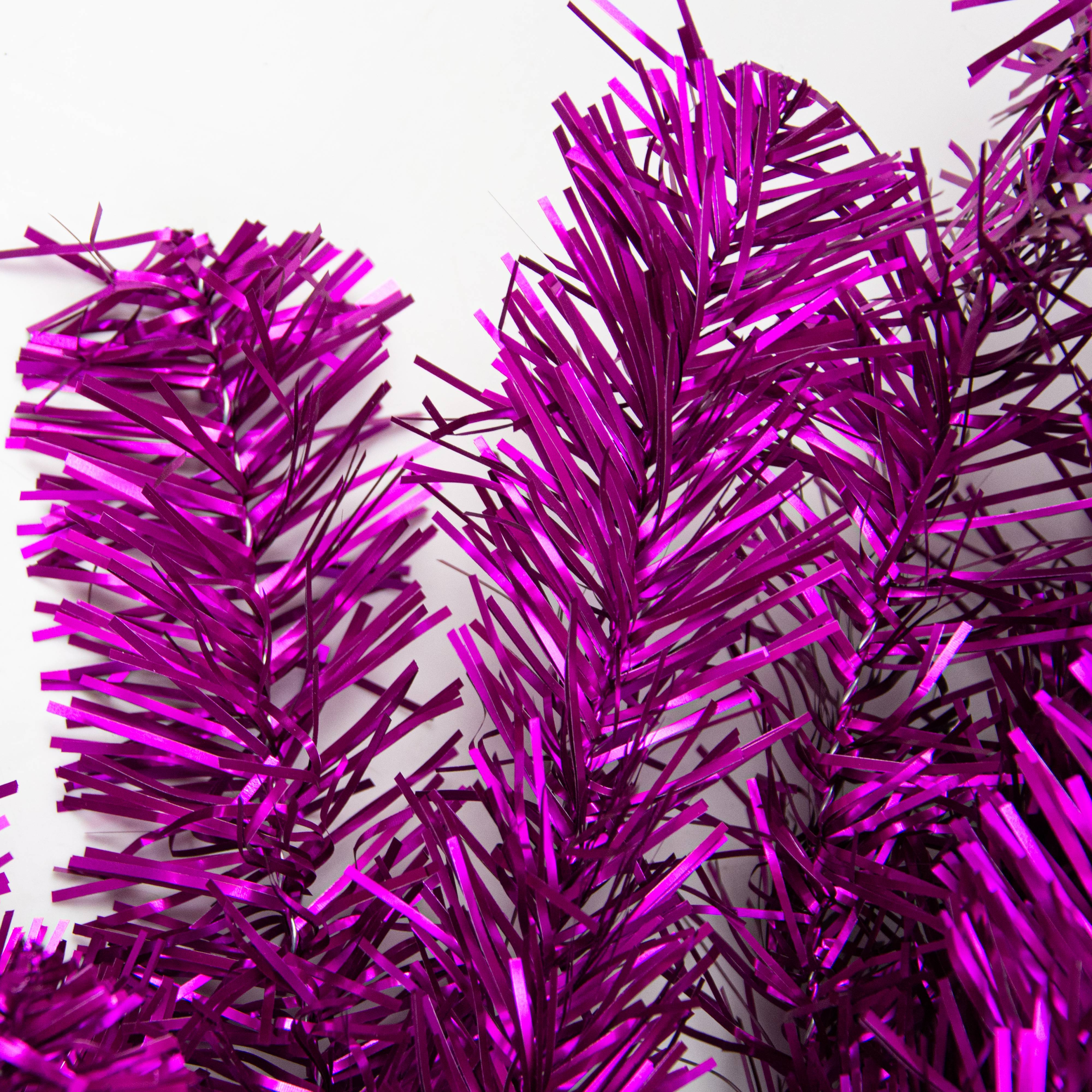 9' Pine Tinsel Garland: Metallic Purple detail photo 3