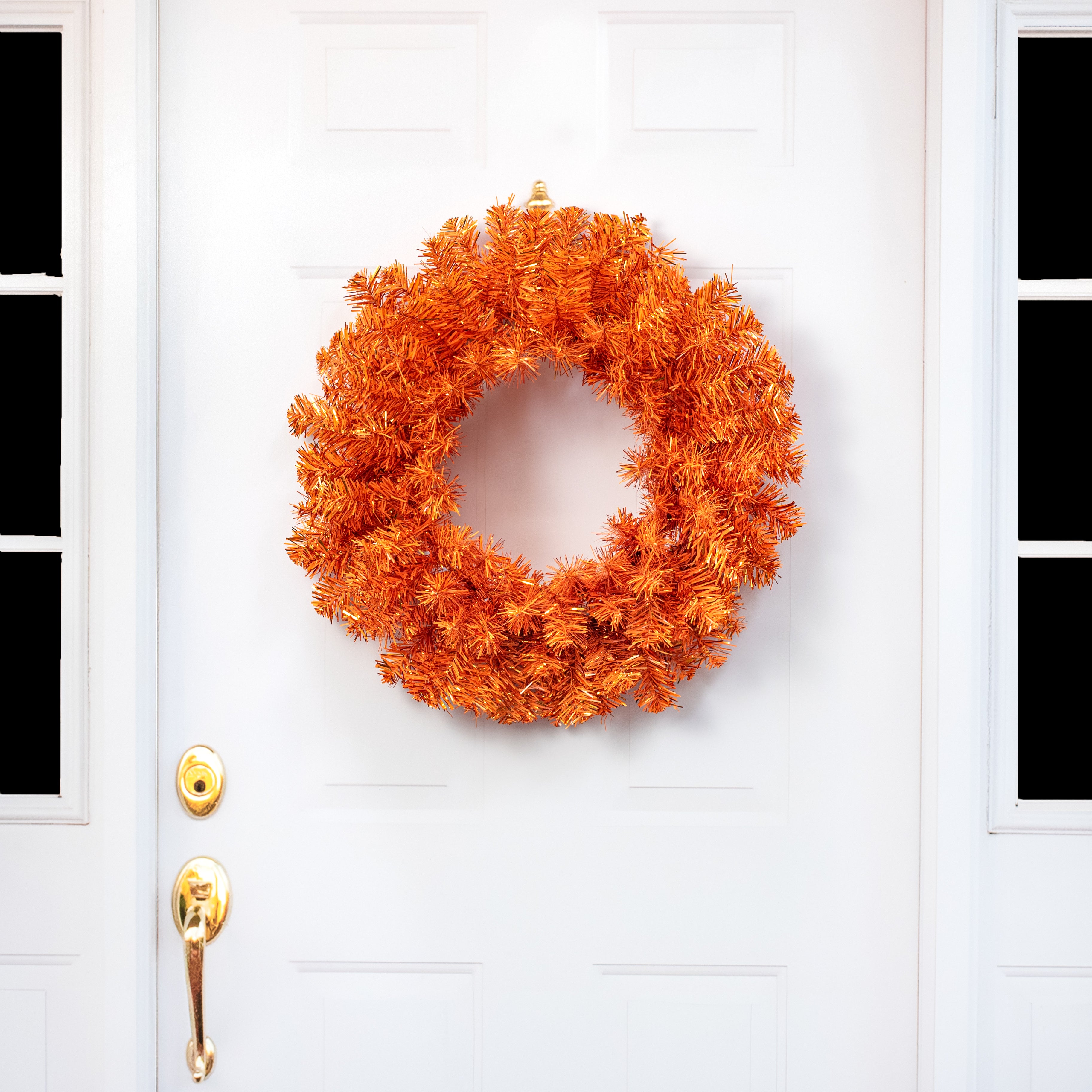 24" Pine Tinsel Wreath: Metallic Orange Lifestyle Photo